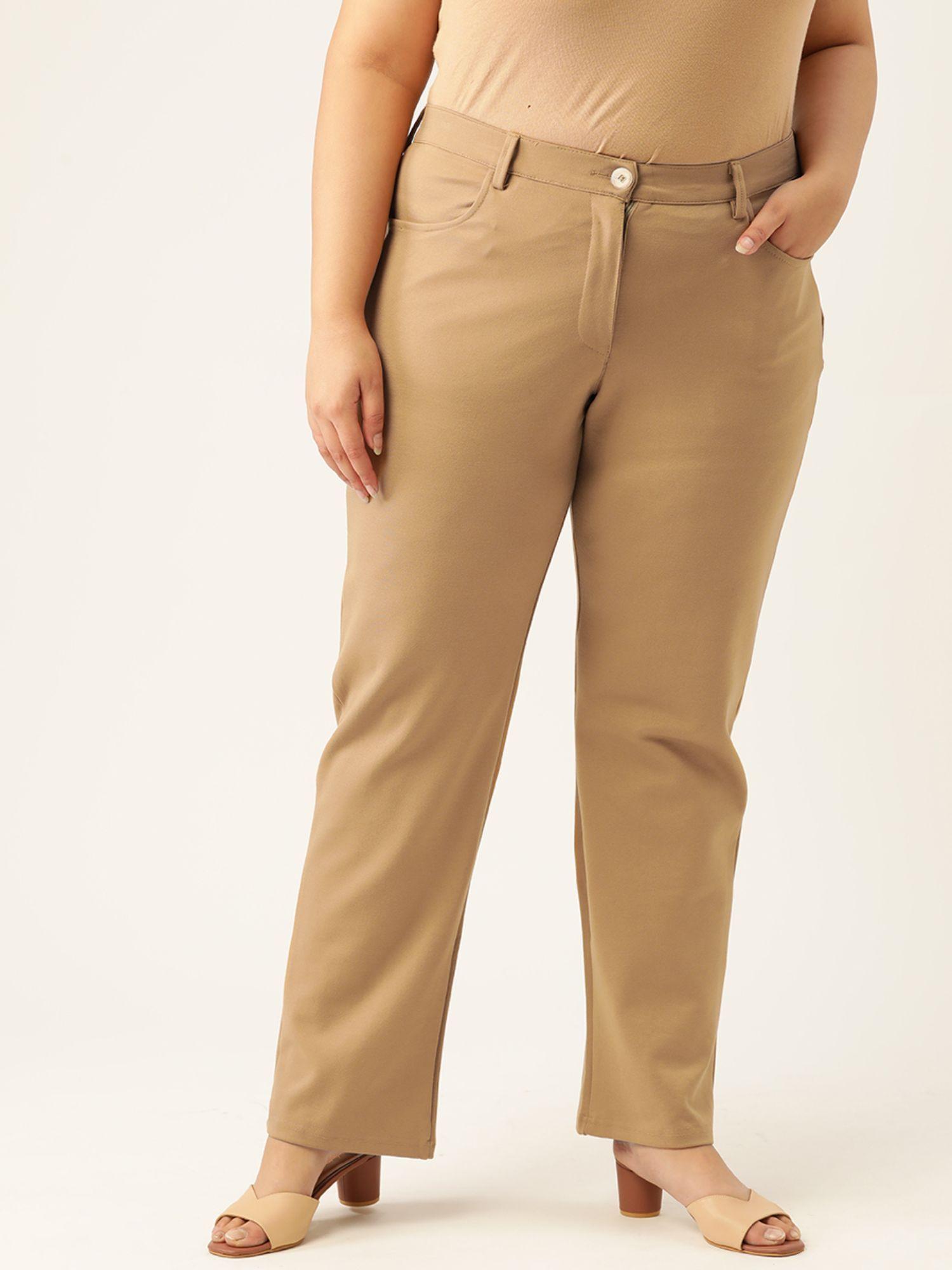 plus size womens beige color straight fit trouser