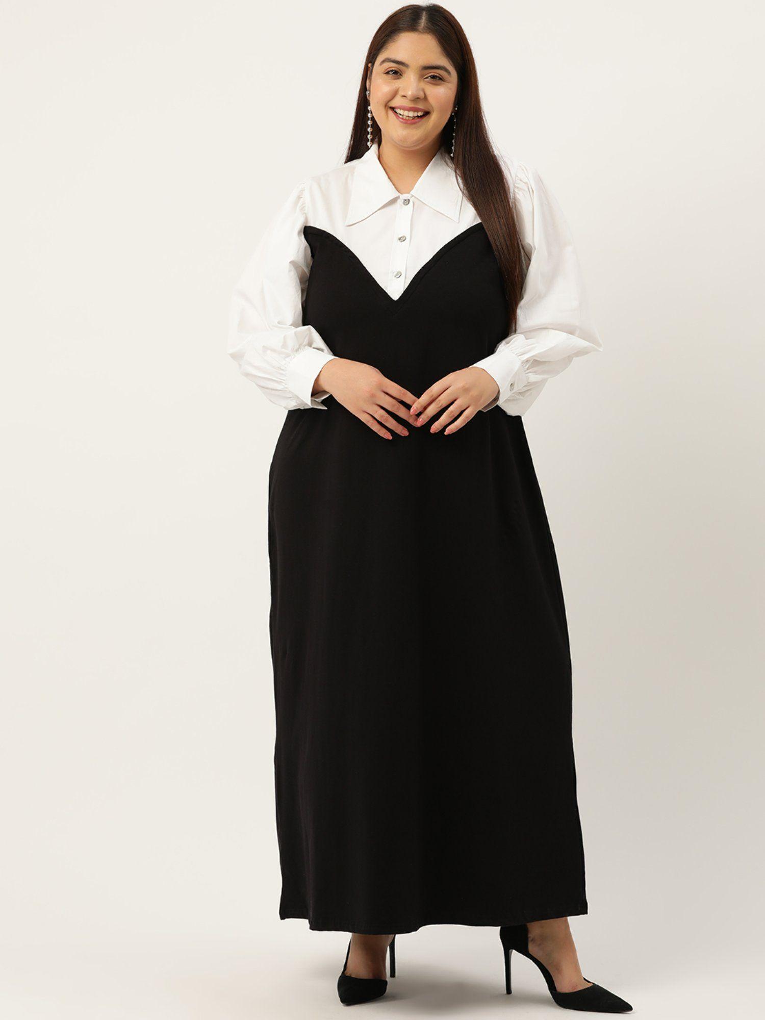 plus size womens black & white color block maxi dress