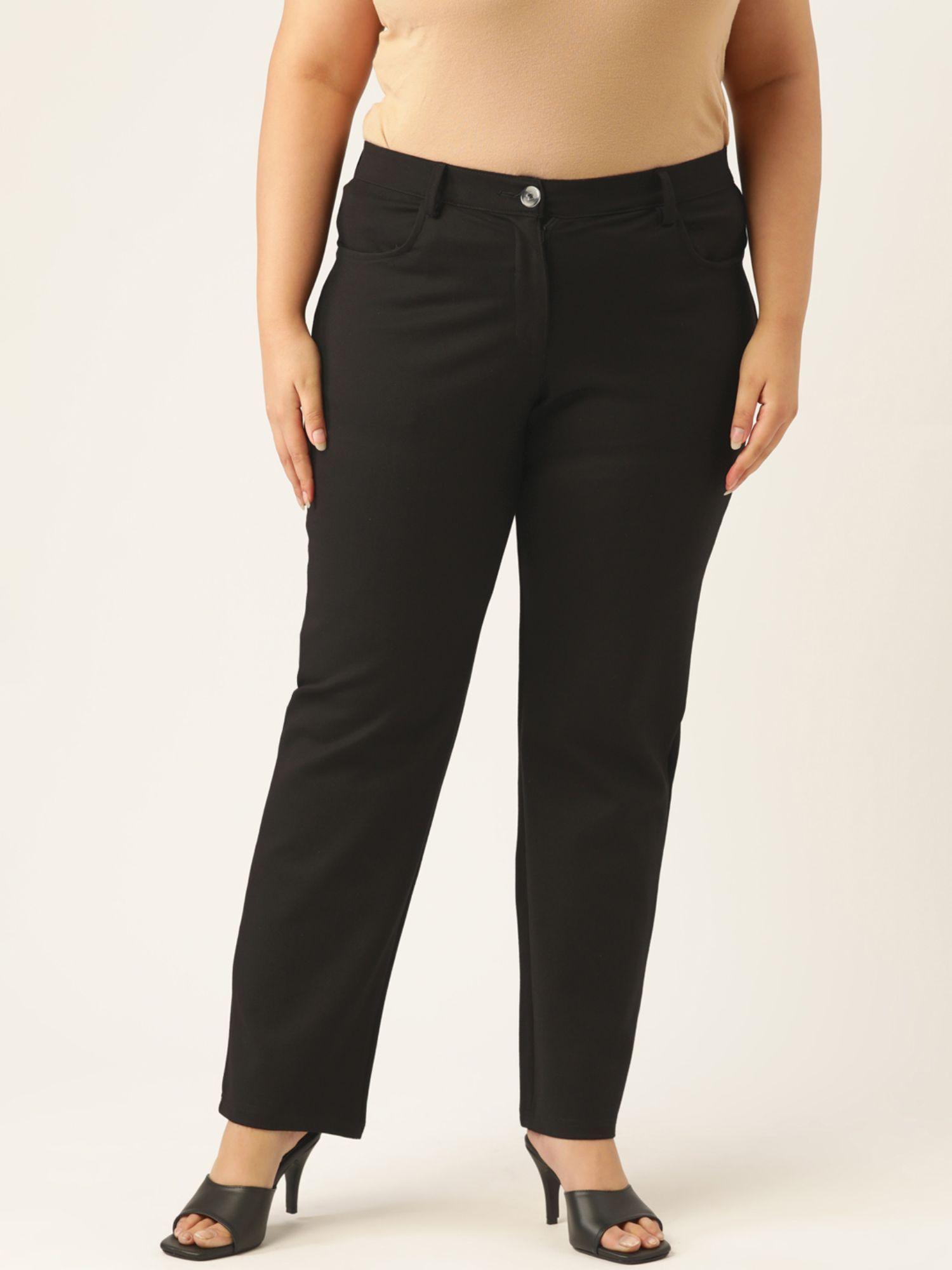 plus size womens black color straight fit trouser