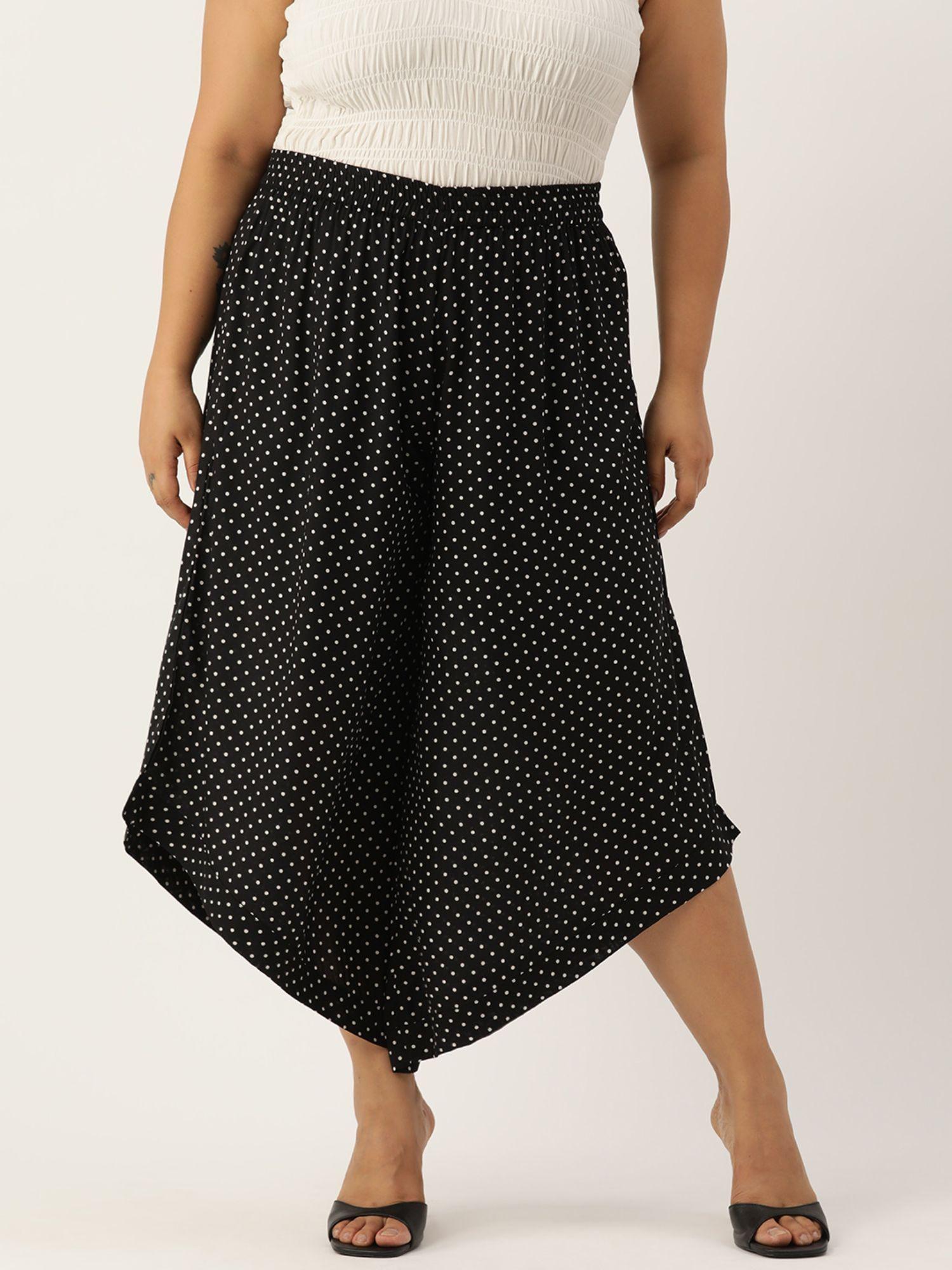 plus size womens black polka dot printed high-rise relaxed culottes