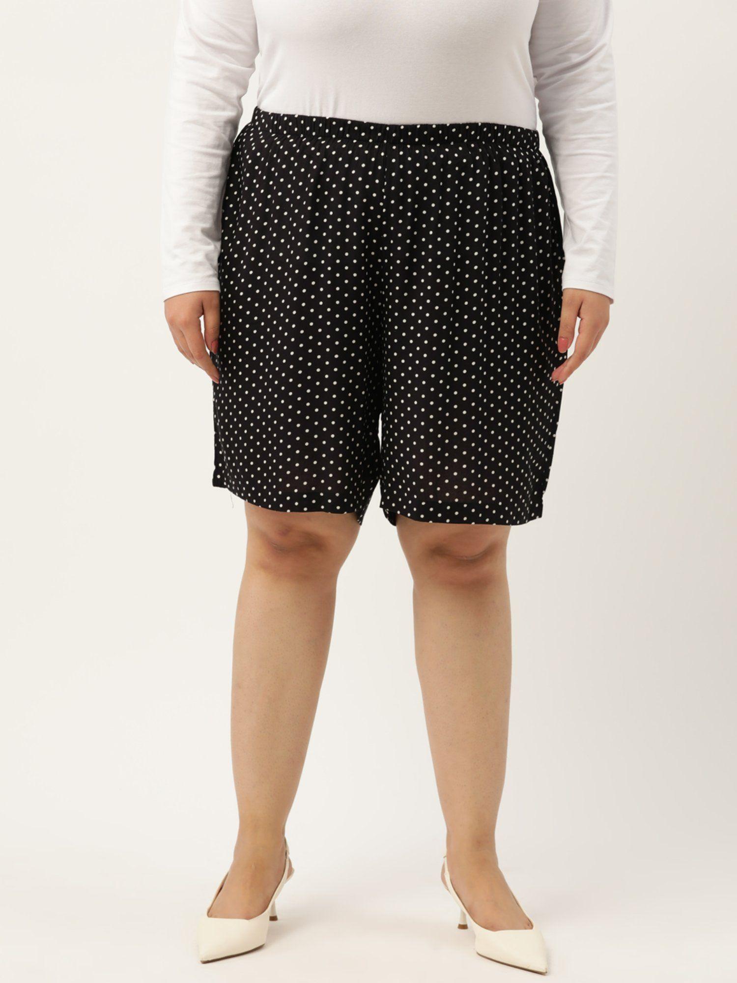 plus size womens black polka dot printed high rise shorts