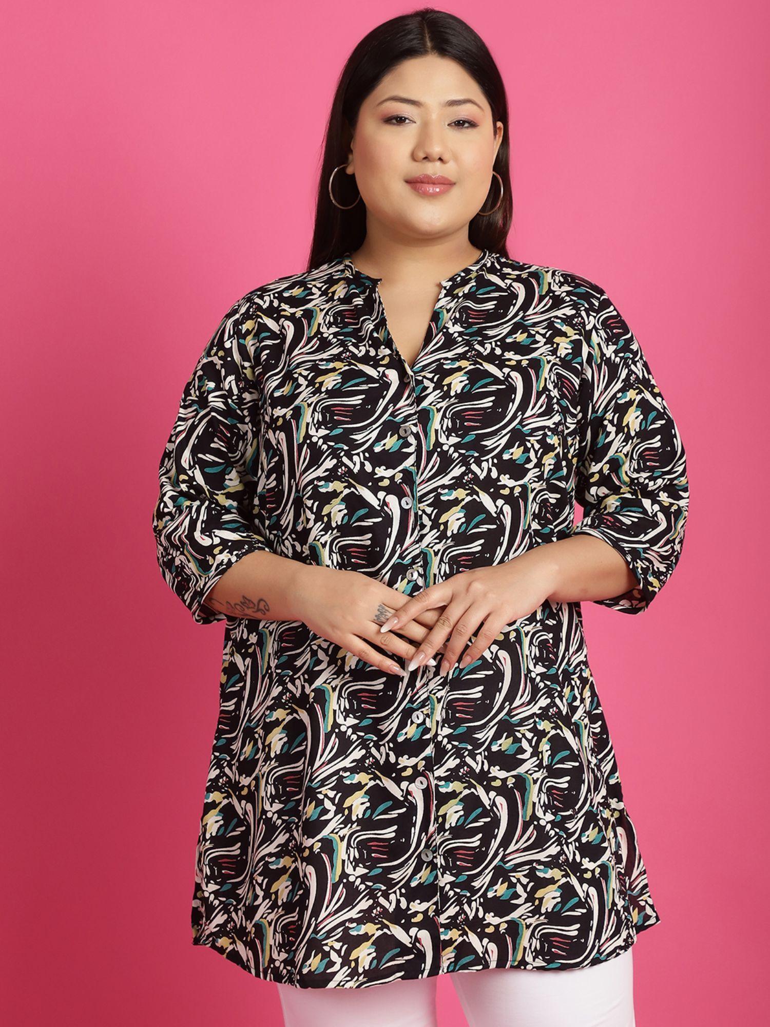 plus size womens black printed tunic