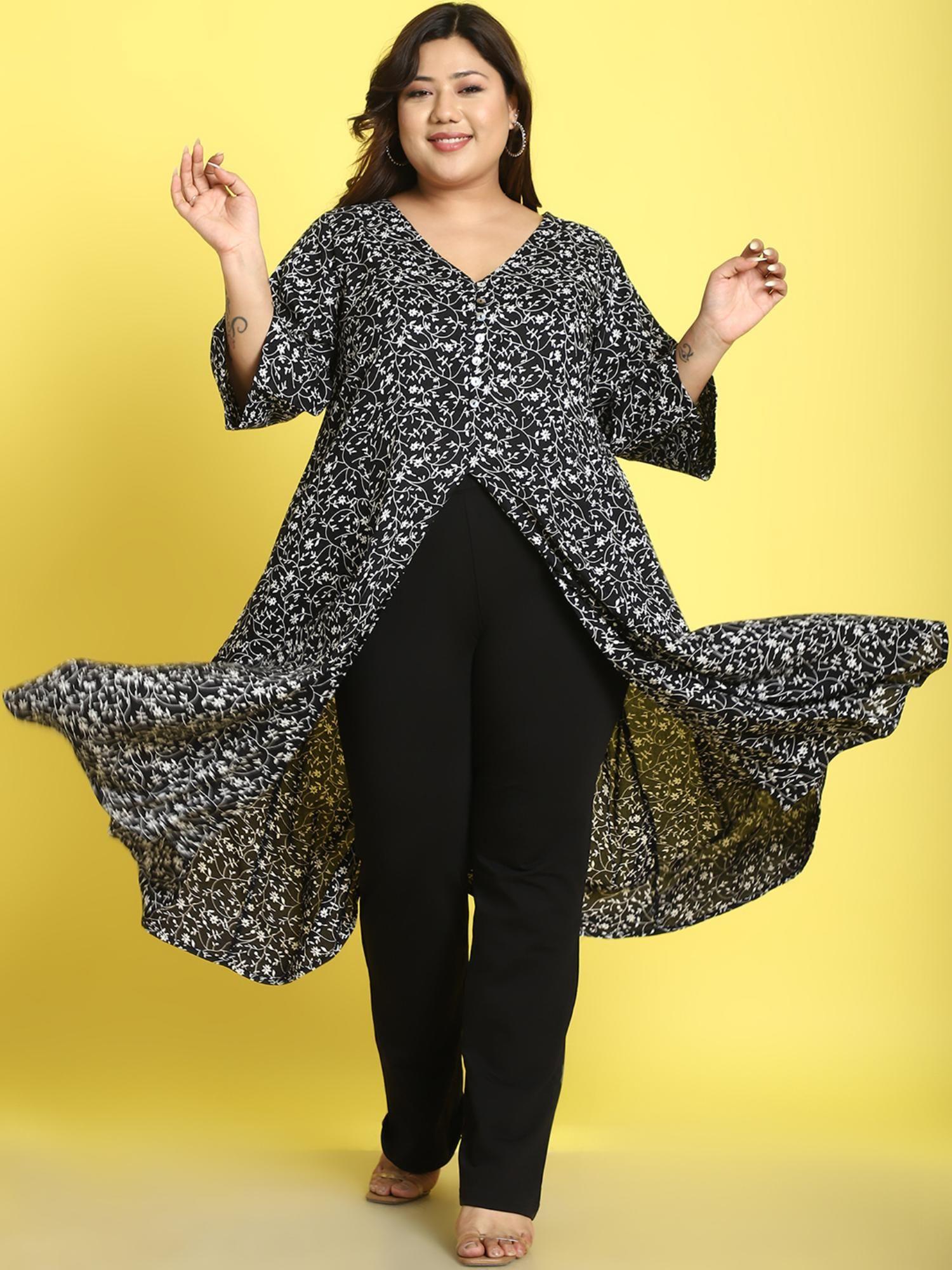 plus size womens black small floral printed a-line shrug