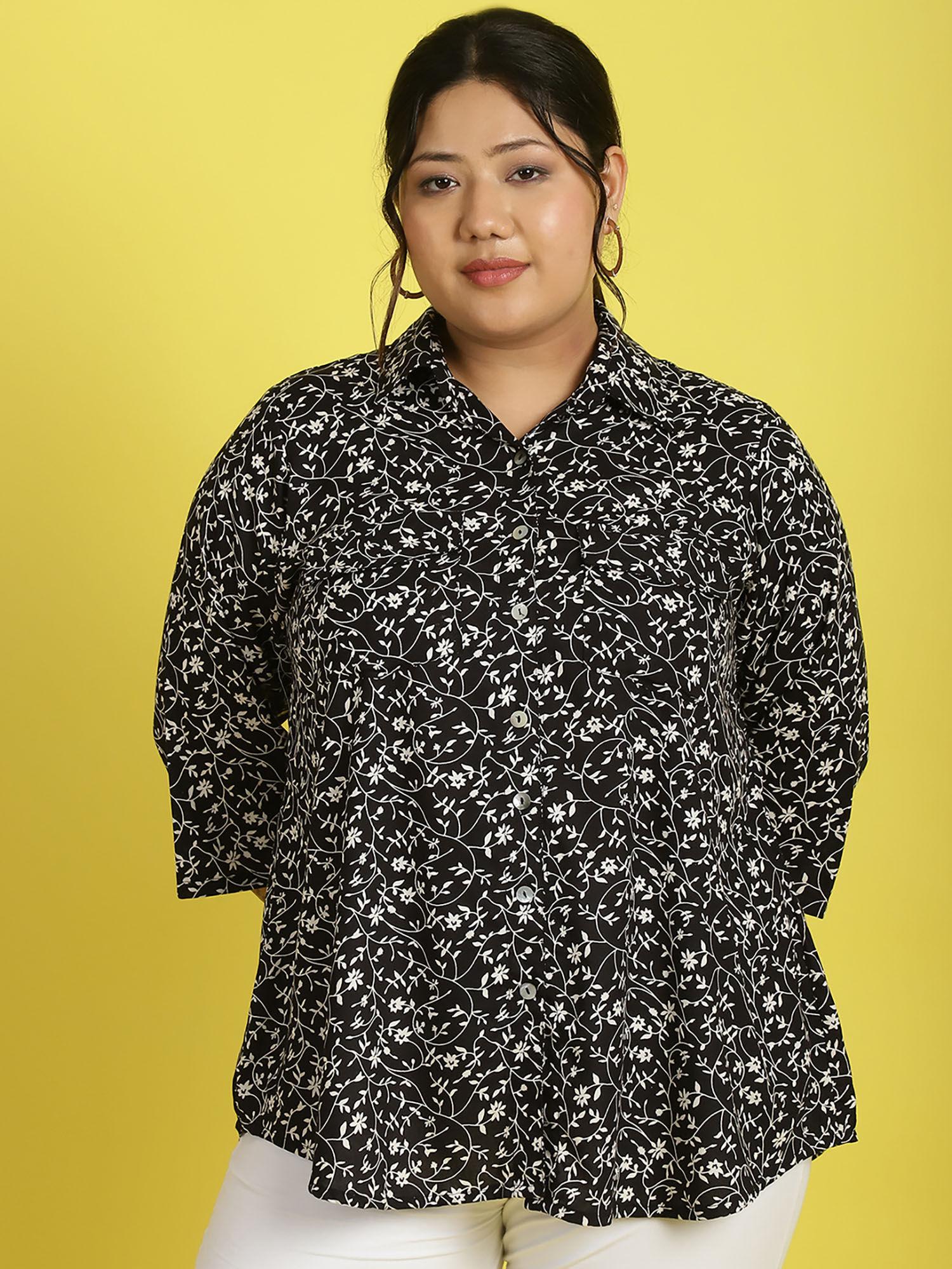 plus size womens black small floral printed casual shirt