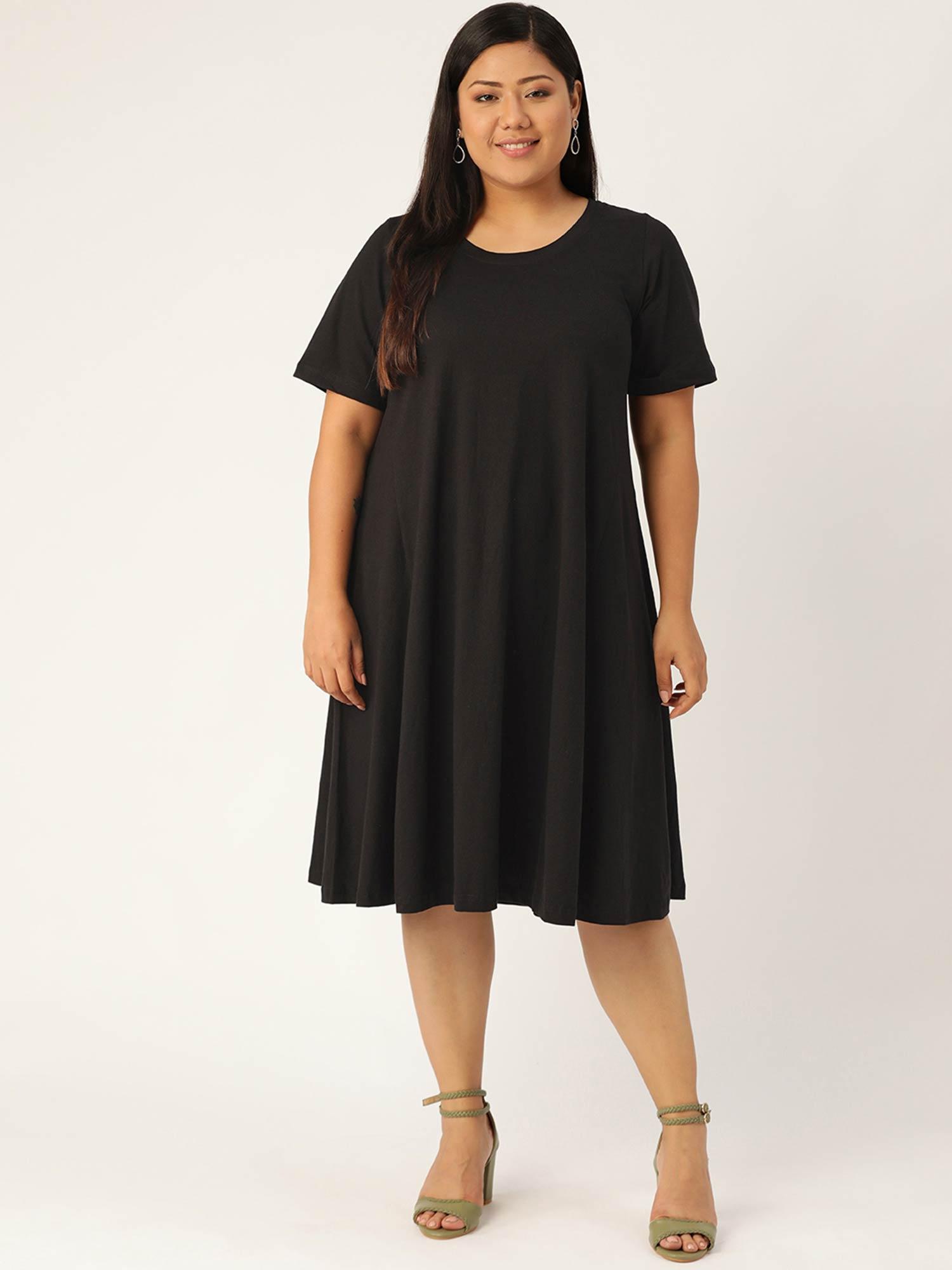 plus size womens black solid a-line dress