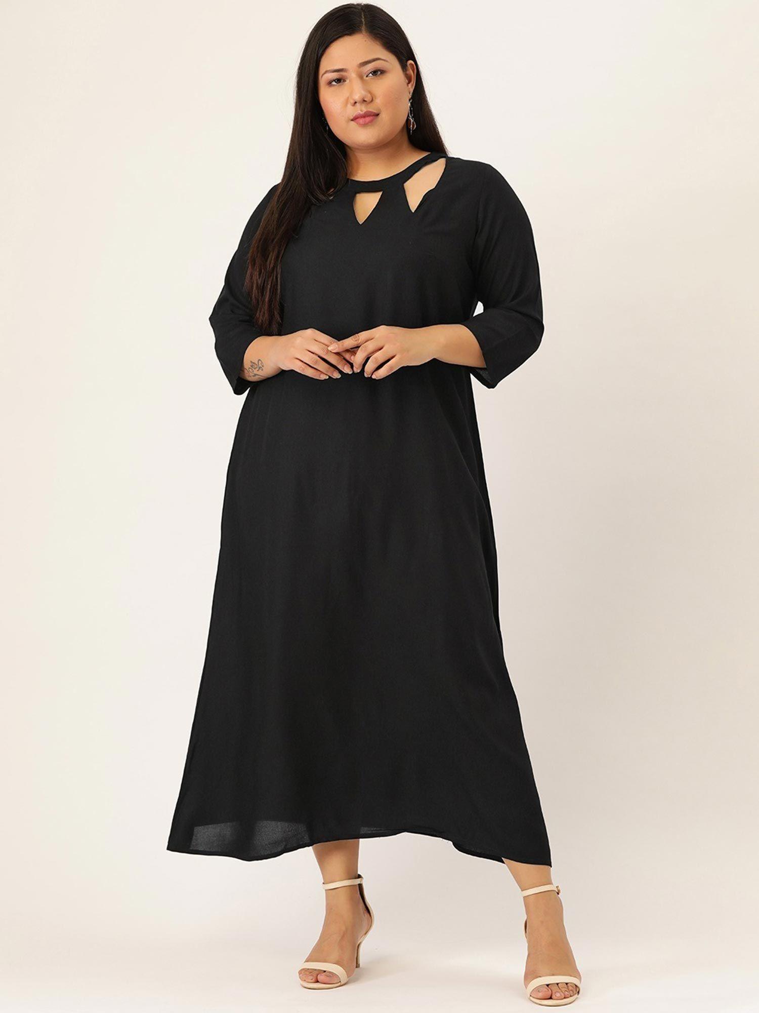 plus size womens black solid color a-line midi dress