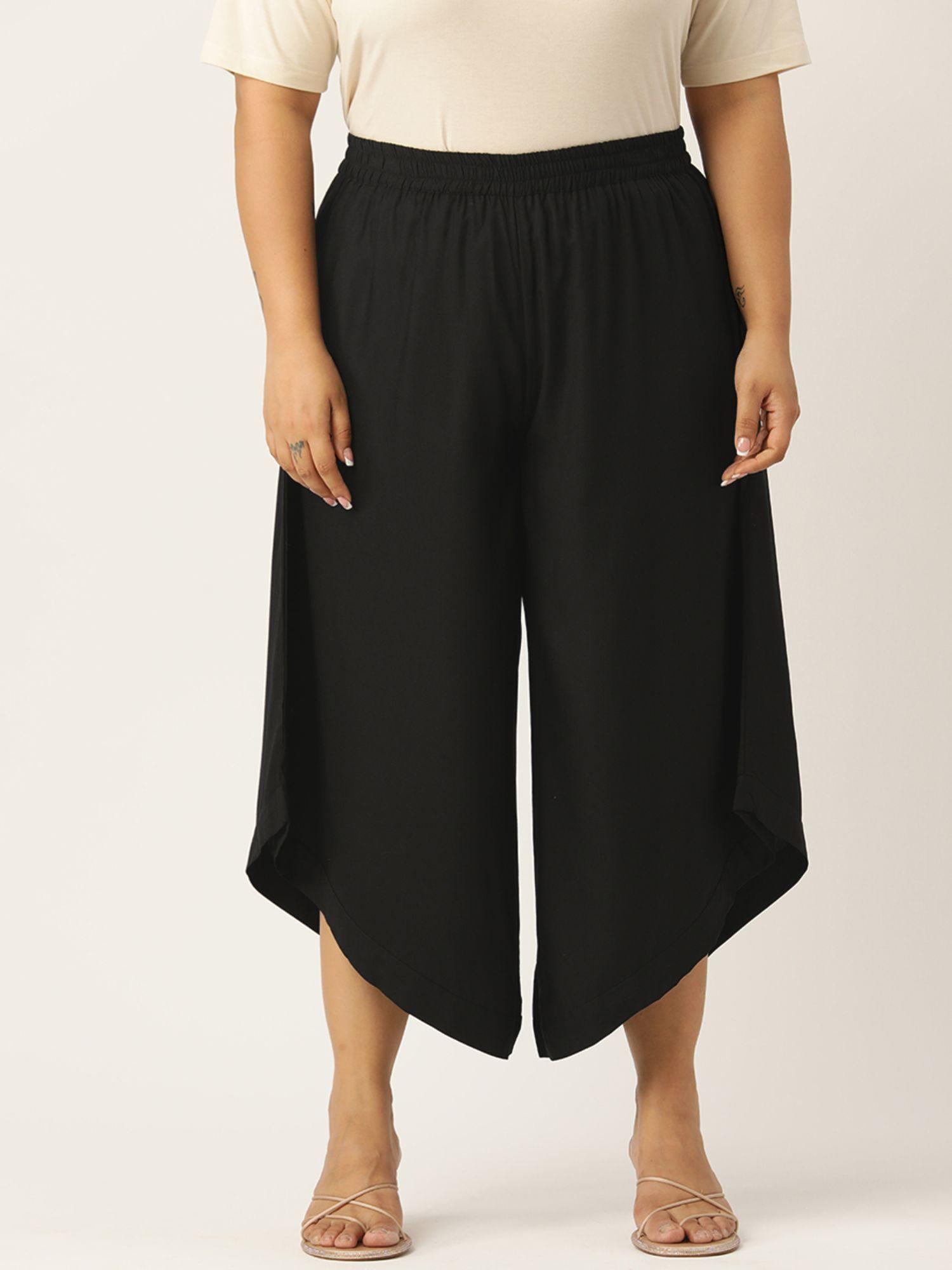 plus size womens black solid color high-rise relaxed culottes