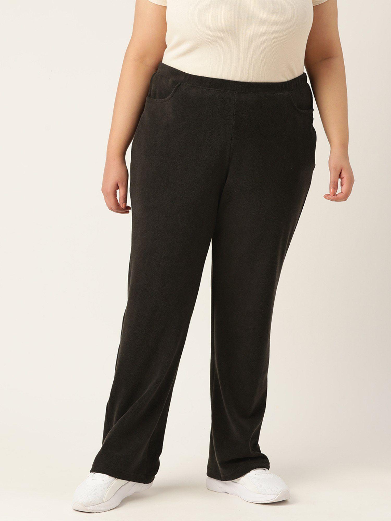 plus size womens black solid color high-rise winter trouser