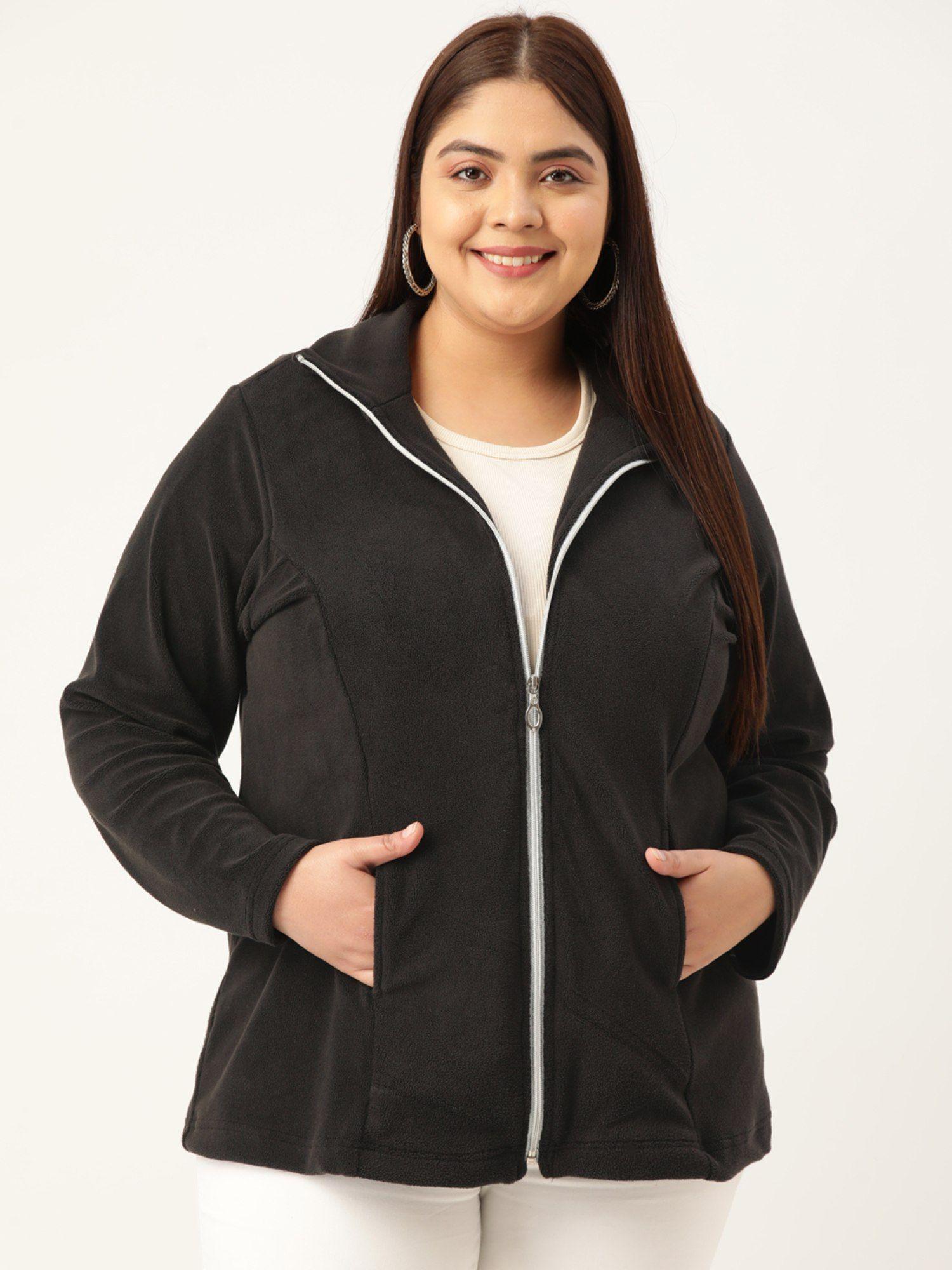 plus size womens black solid color light weight jacket