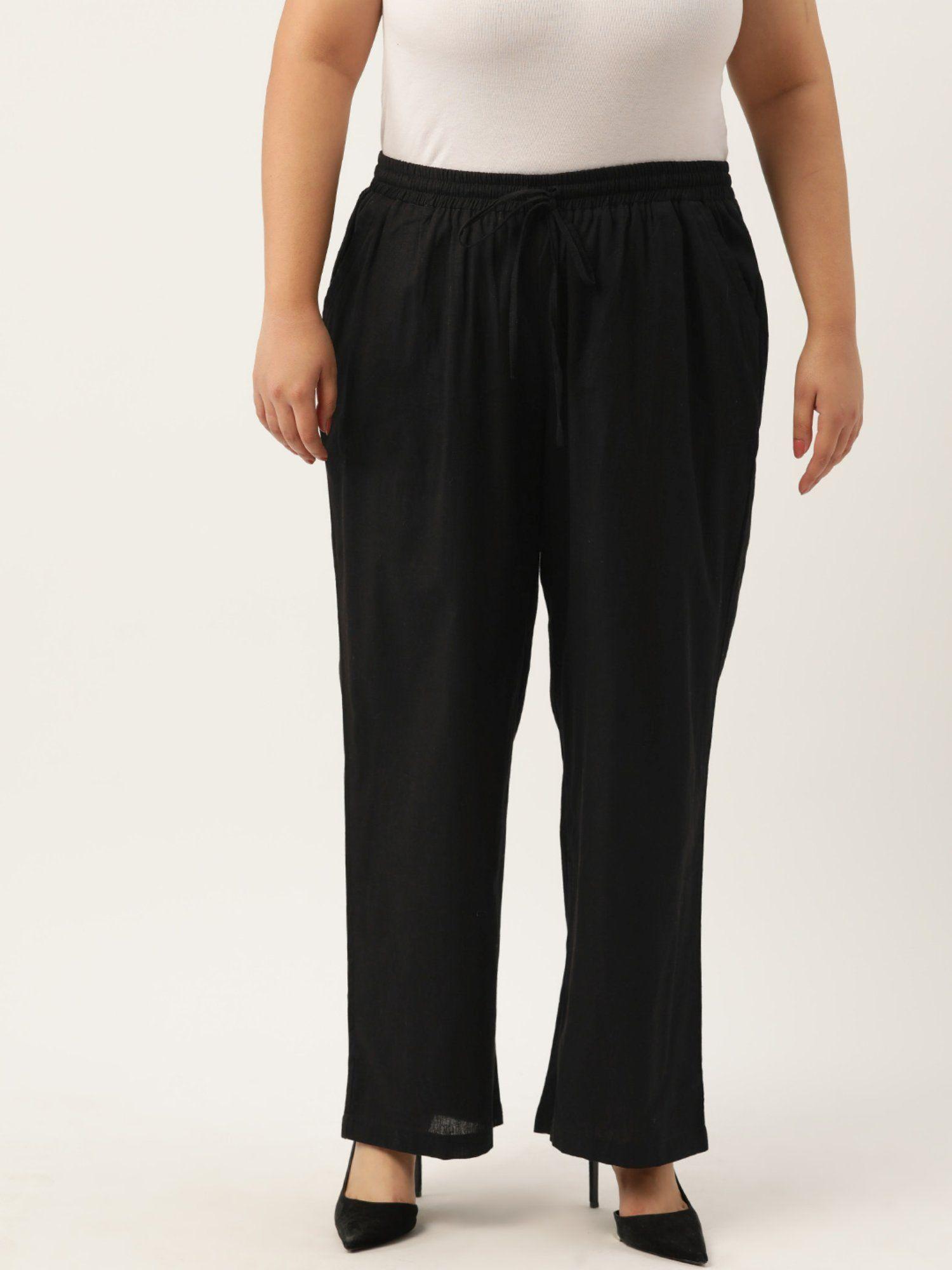 plus size womens black solid color linen trousers