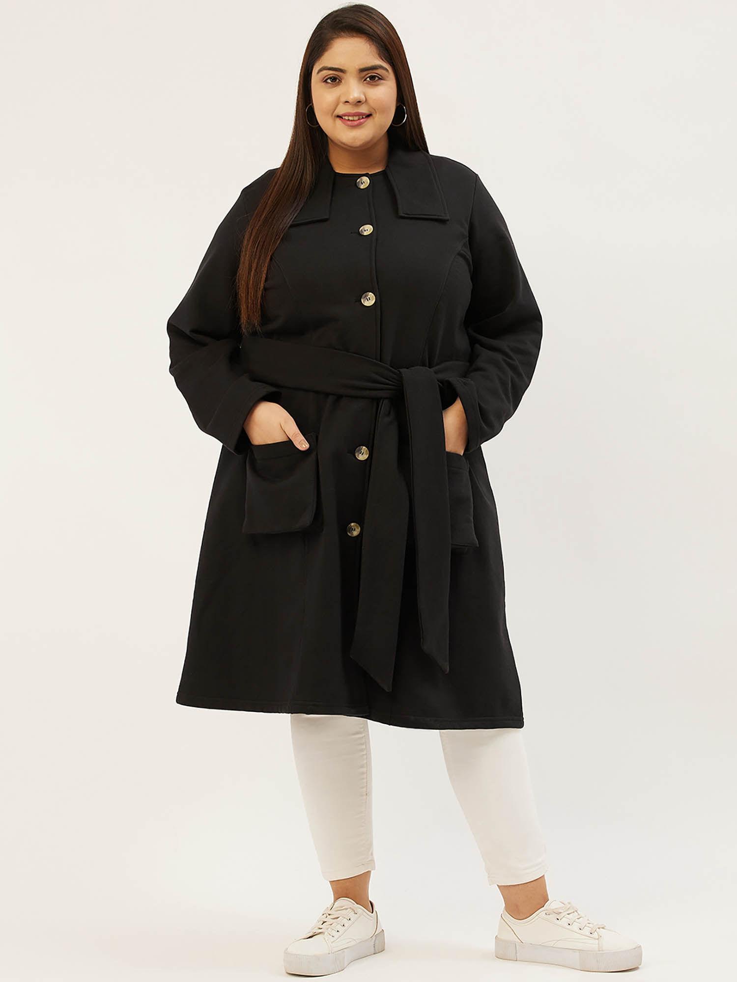 plus size womens black solid color longline coat (set of 2)