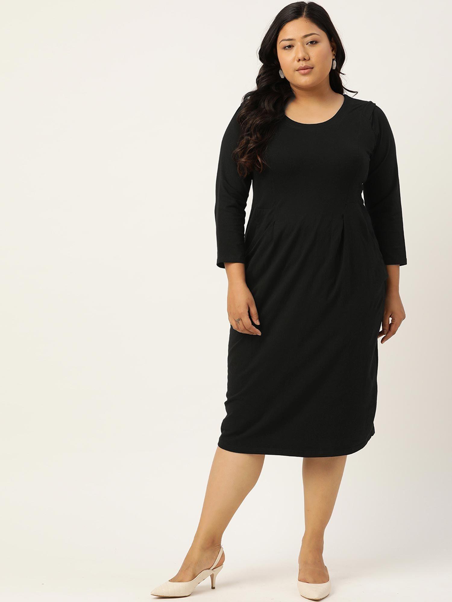 plus size womens black solid color sheath dress