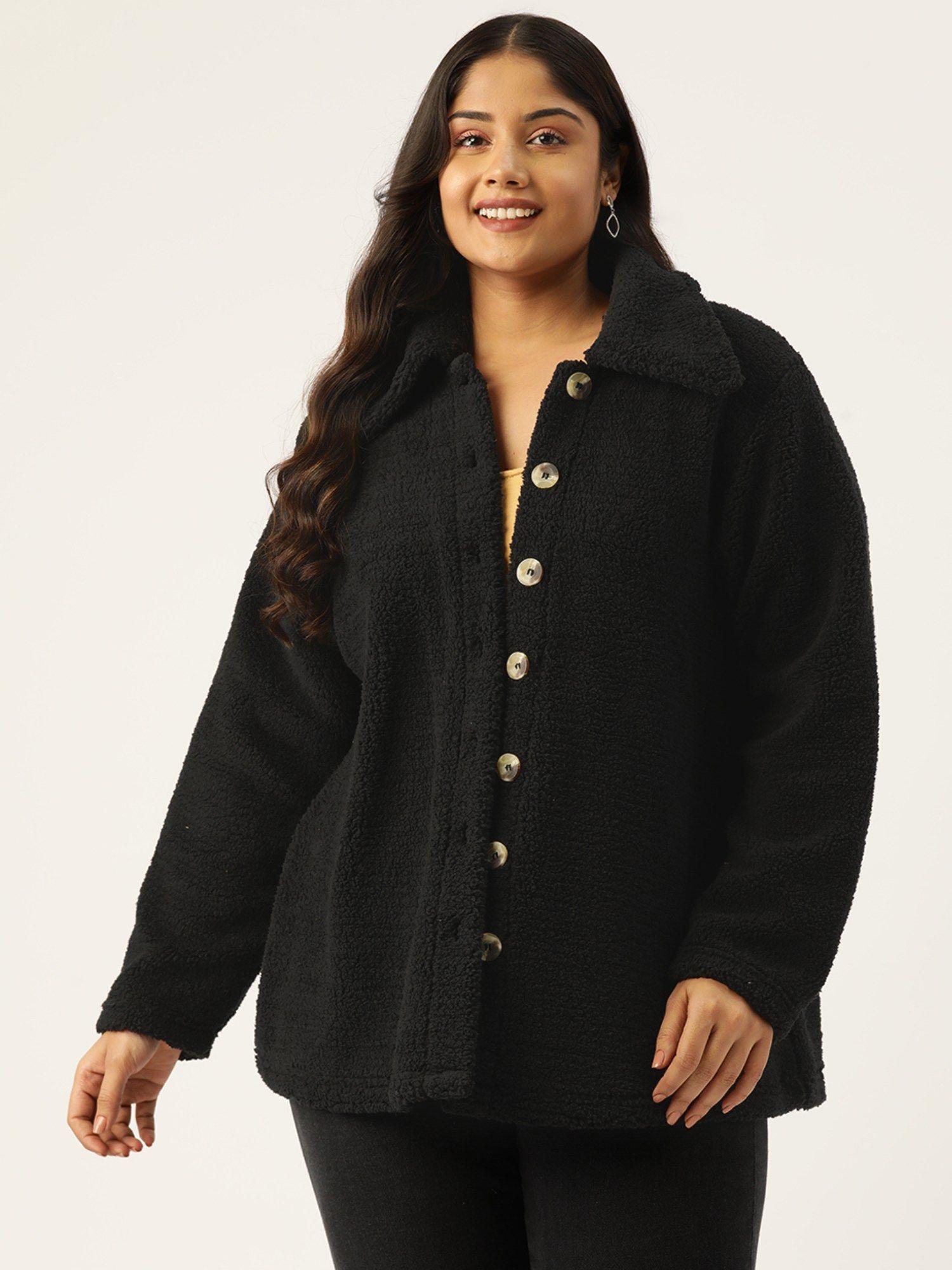 plus size womens black solid color tailored jacket