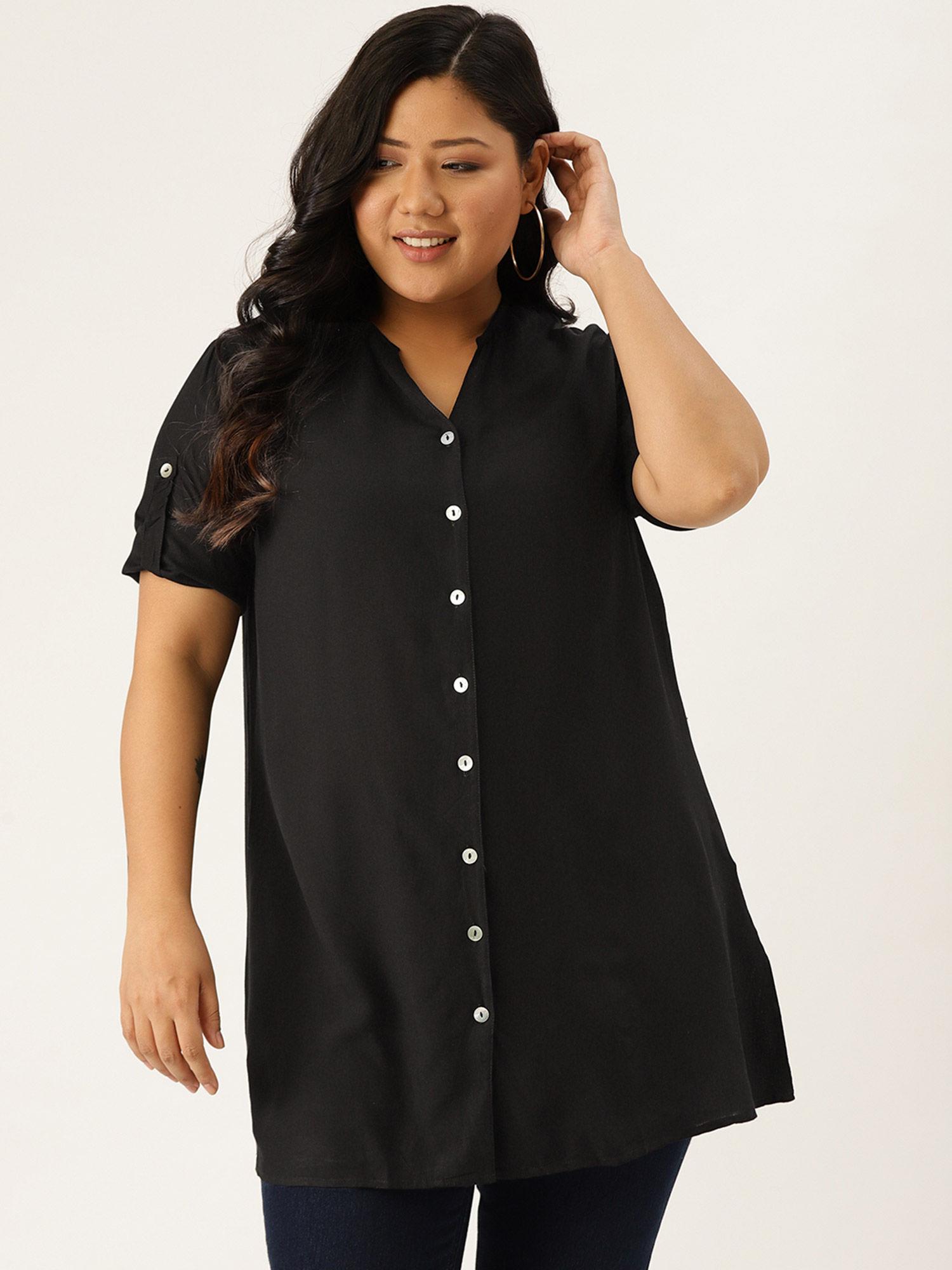 plus size womens black solid colour longline casual shirt