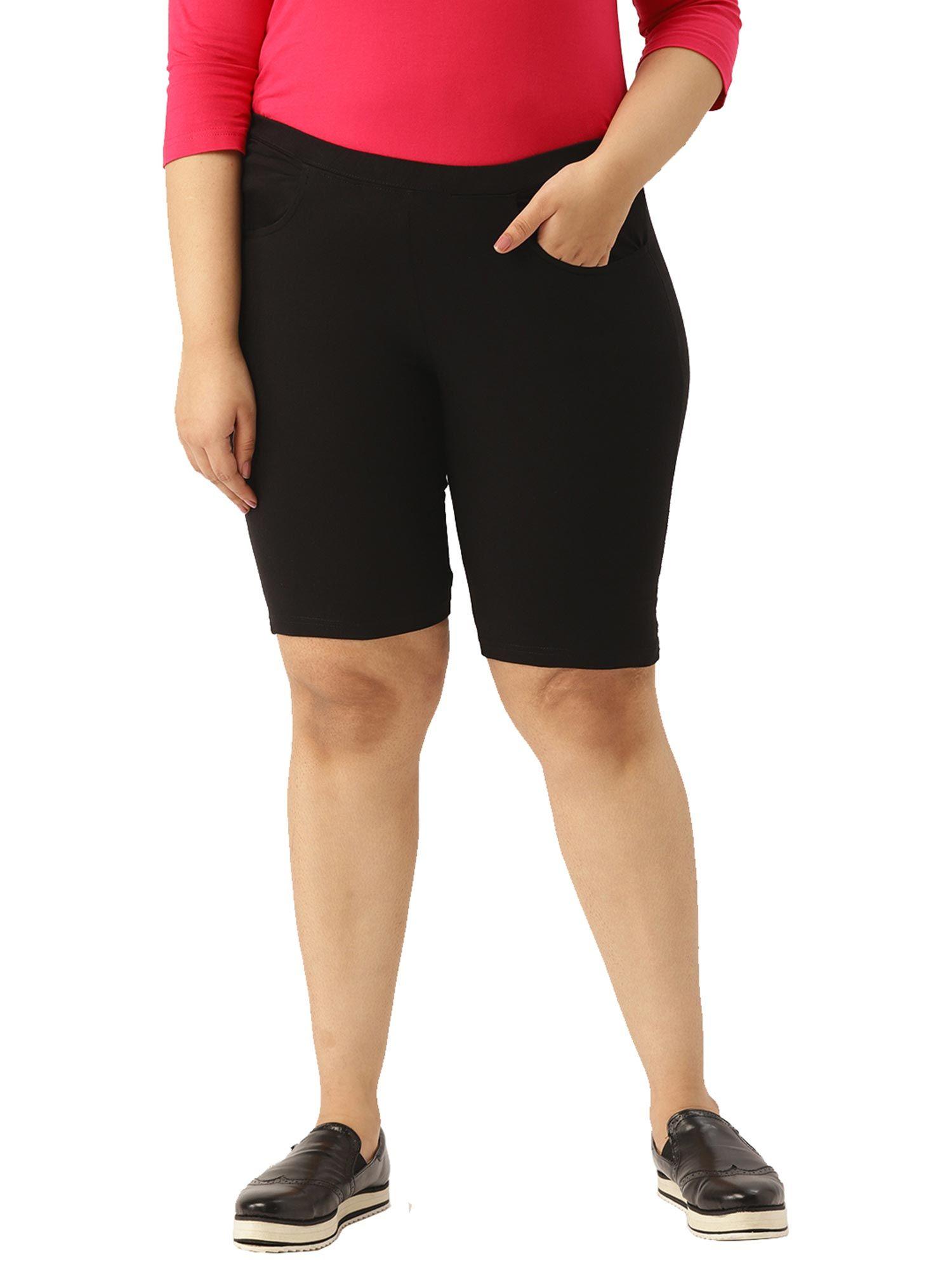 plus size womens black solid cotton shorts