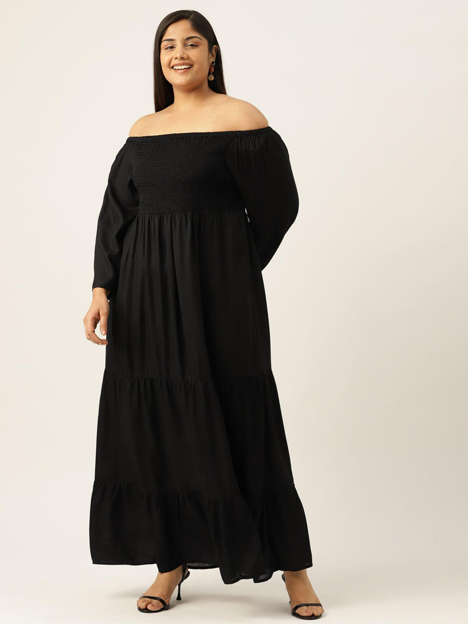 plus size womens black solid off-shoulder maxi dress