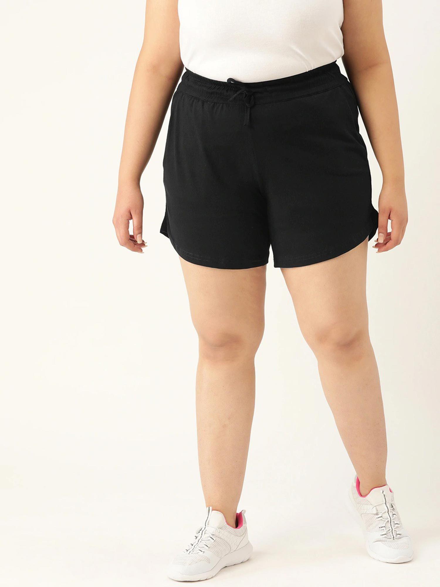 plus size womens black solid pure cotton regular shorts