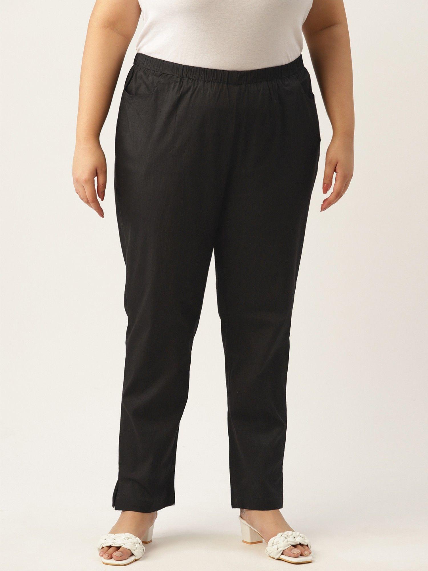 plus size womens black solid relaxed high rise trouser