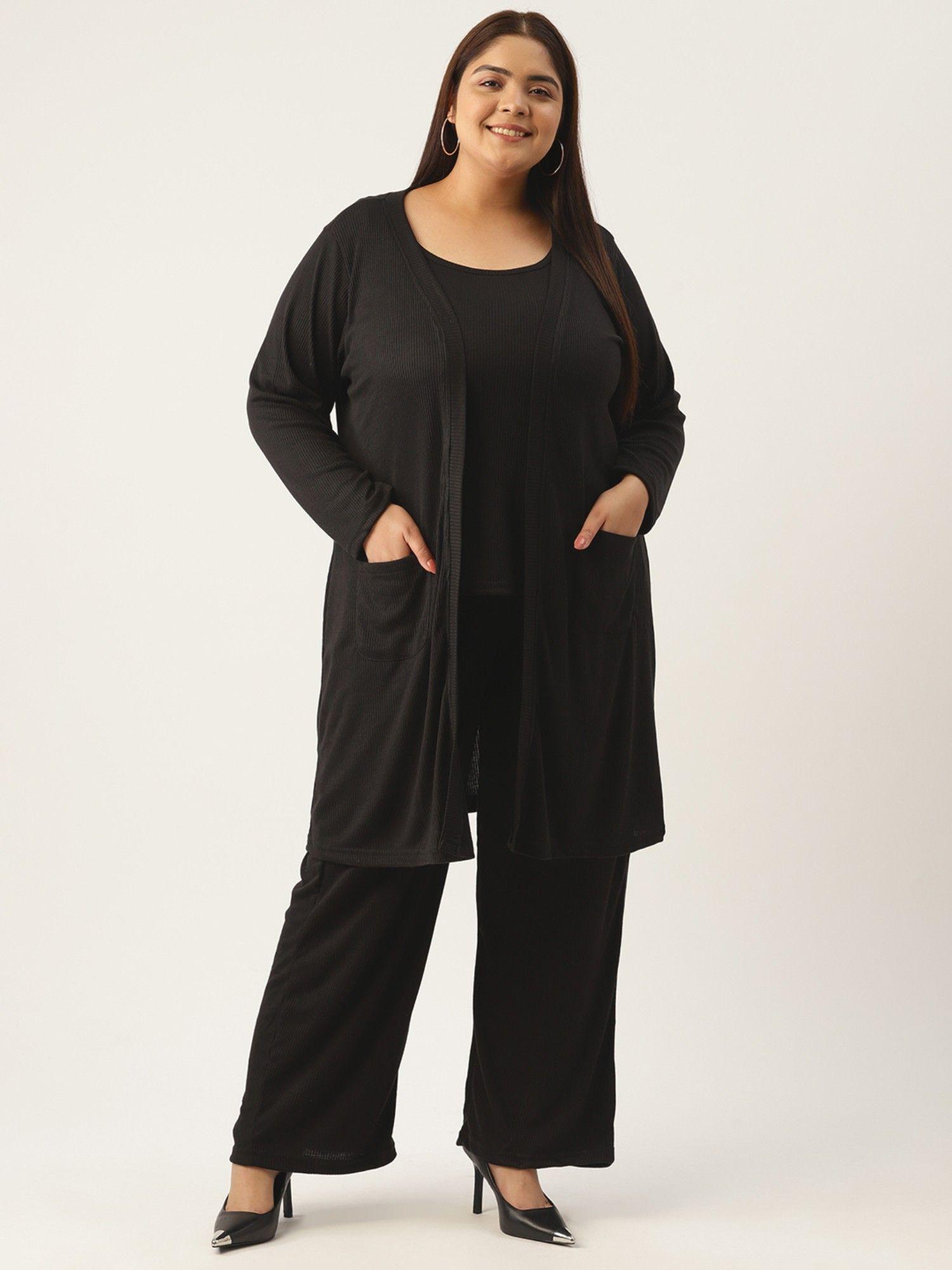 plus size womens black solid three piece (set of 3)