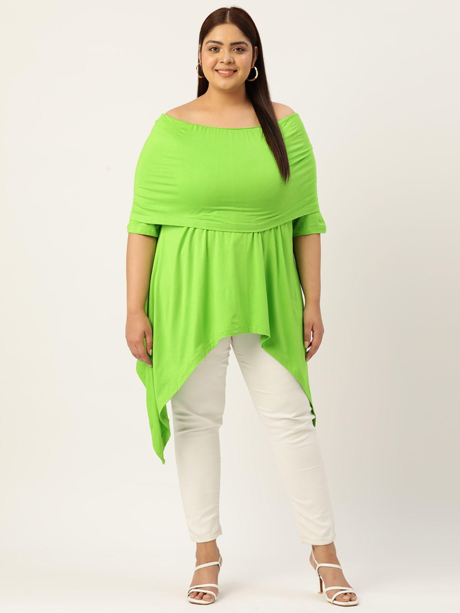 plus size womens bright green solid color layered longline knitted top