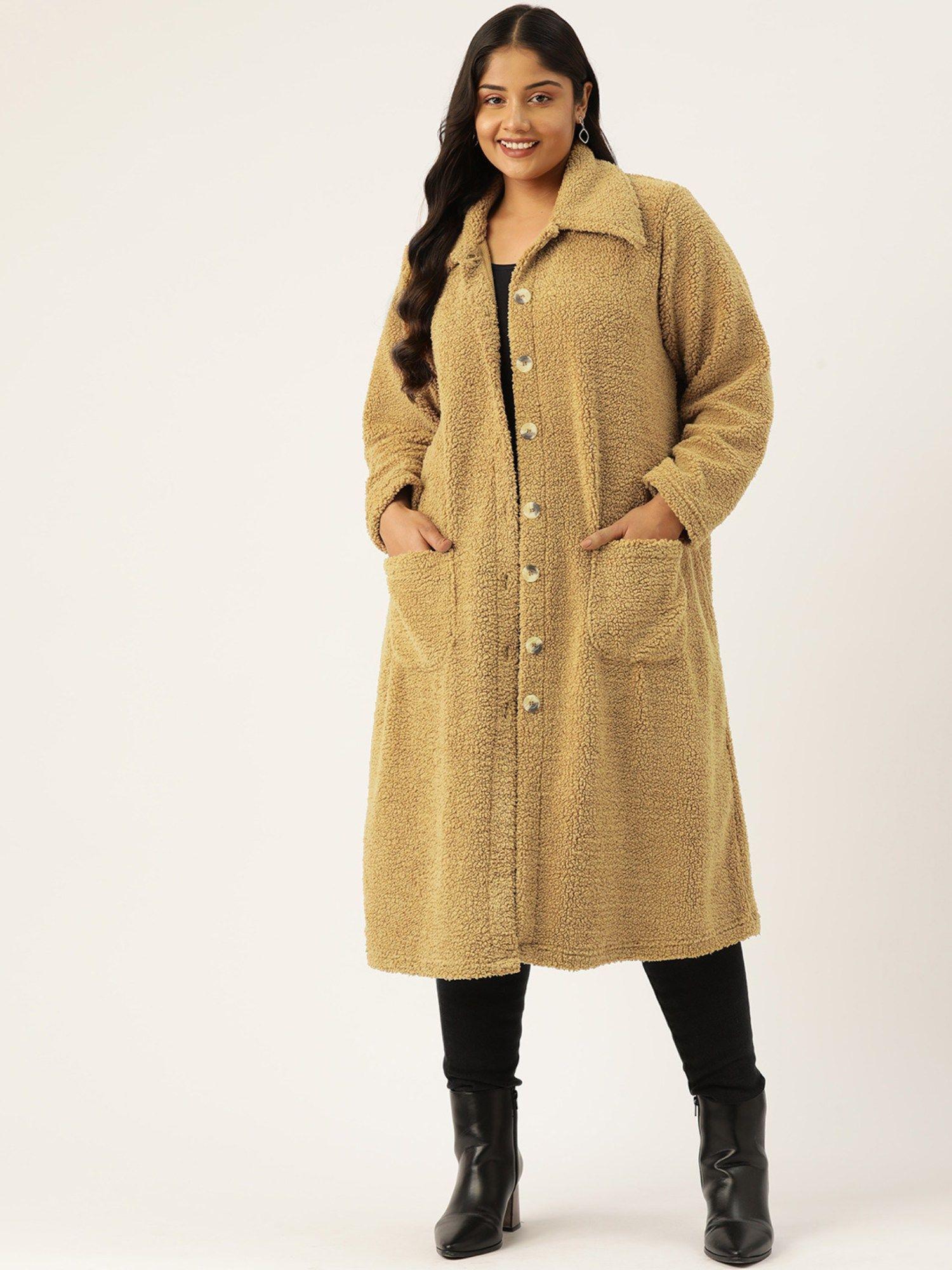 plus size womens brown solid color longline tailored overcoat