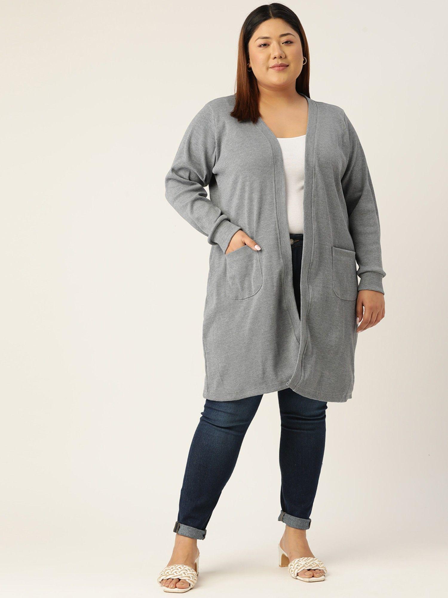 plus size womens charcoal grey solid color open front shrug