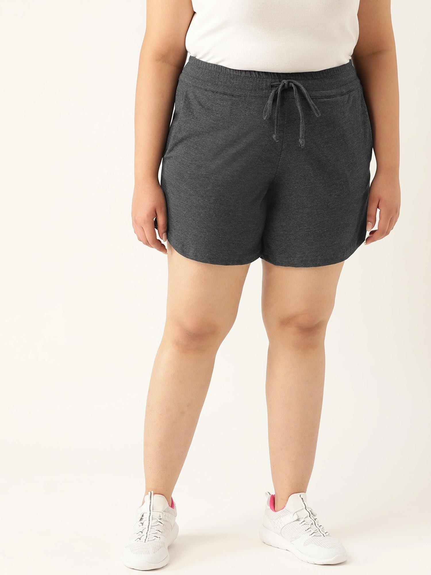 plus size womens charcoal grey solid pure cotton regular shorts