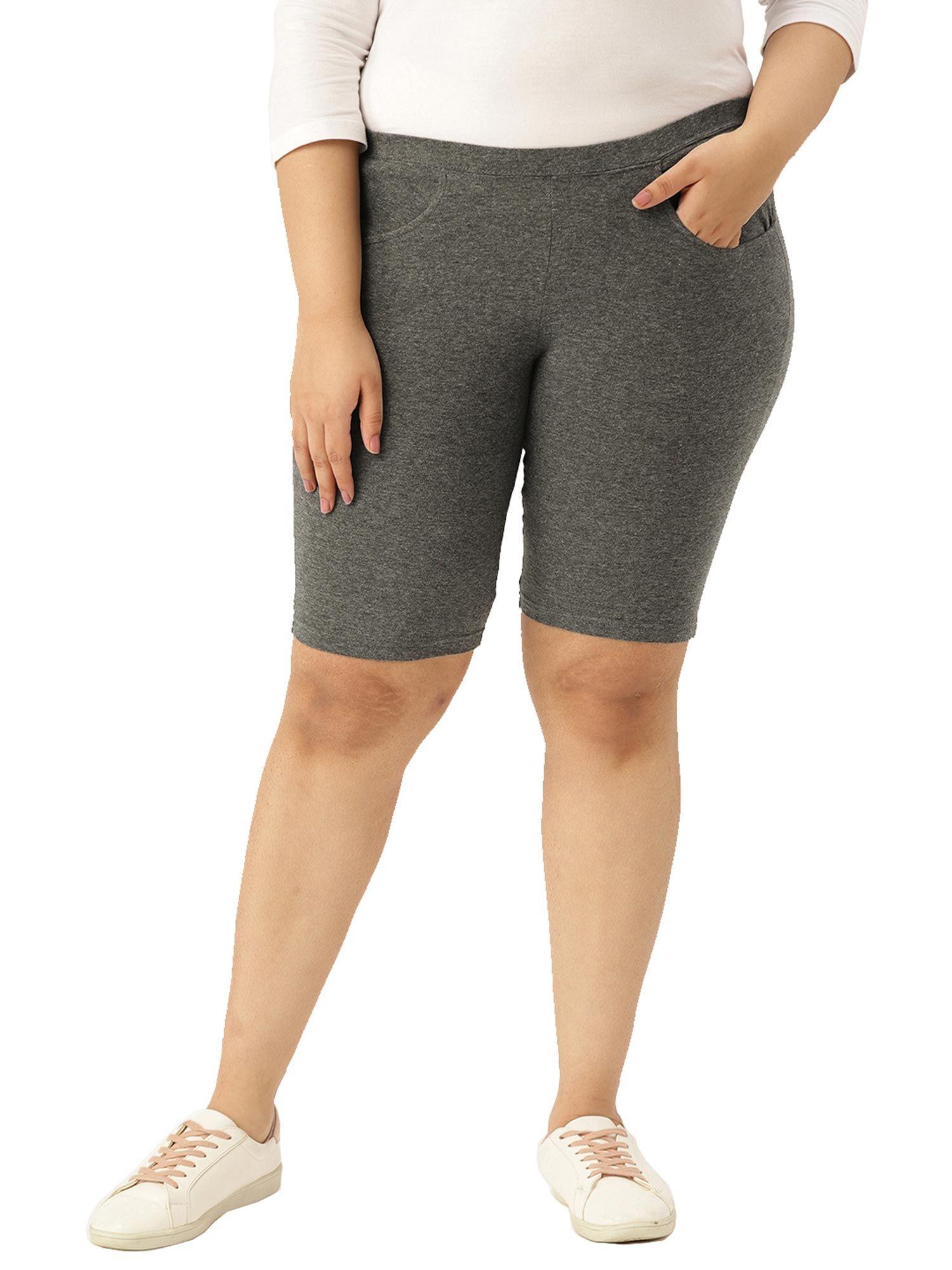 plus size womens dark grey solid cotton shorts