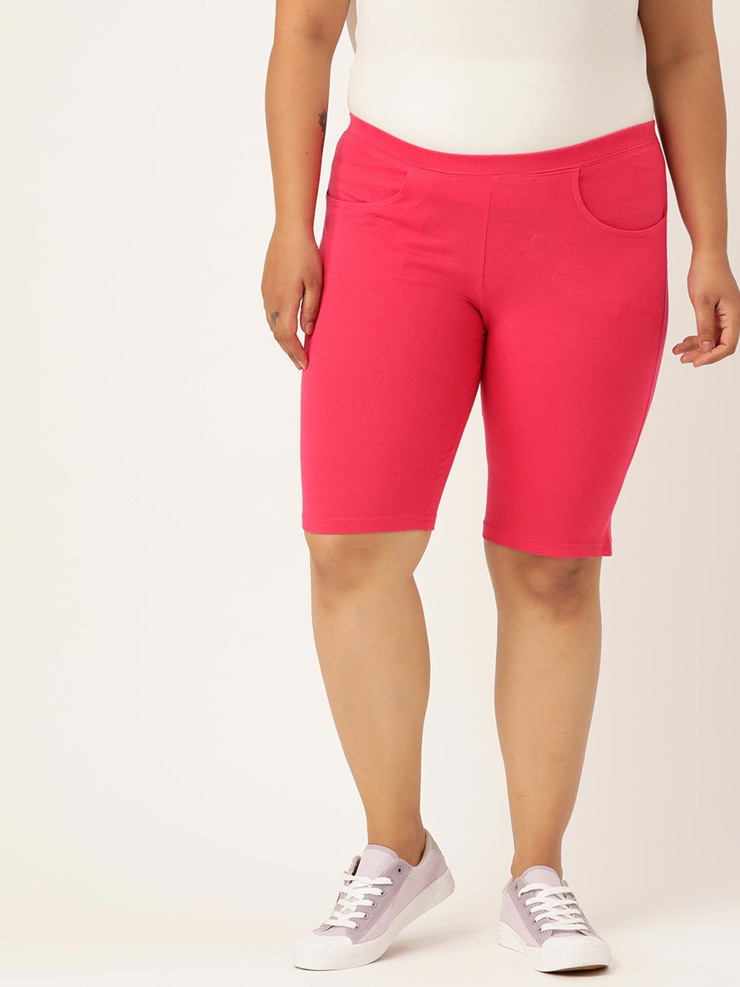 plus size womens fuchsia solid cotton shorts