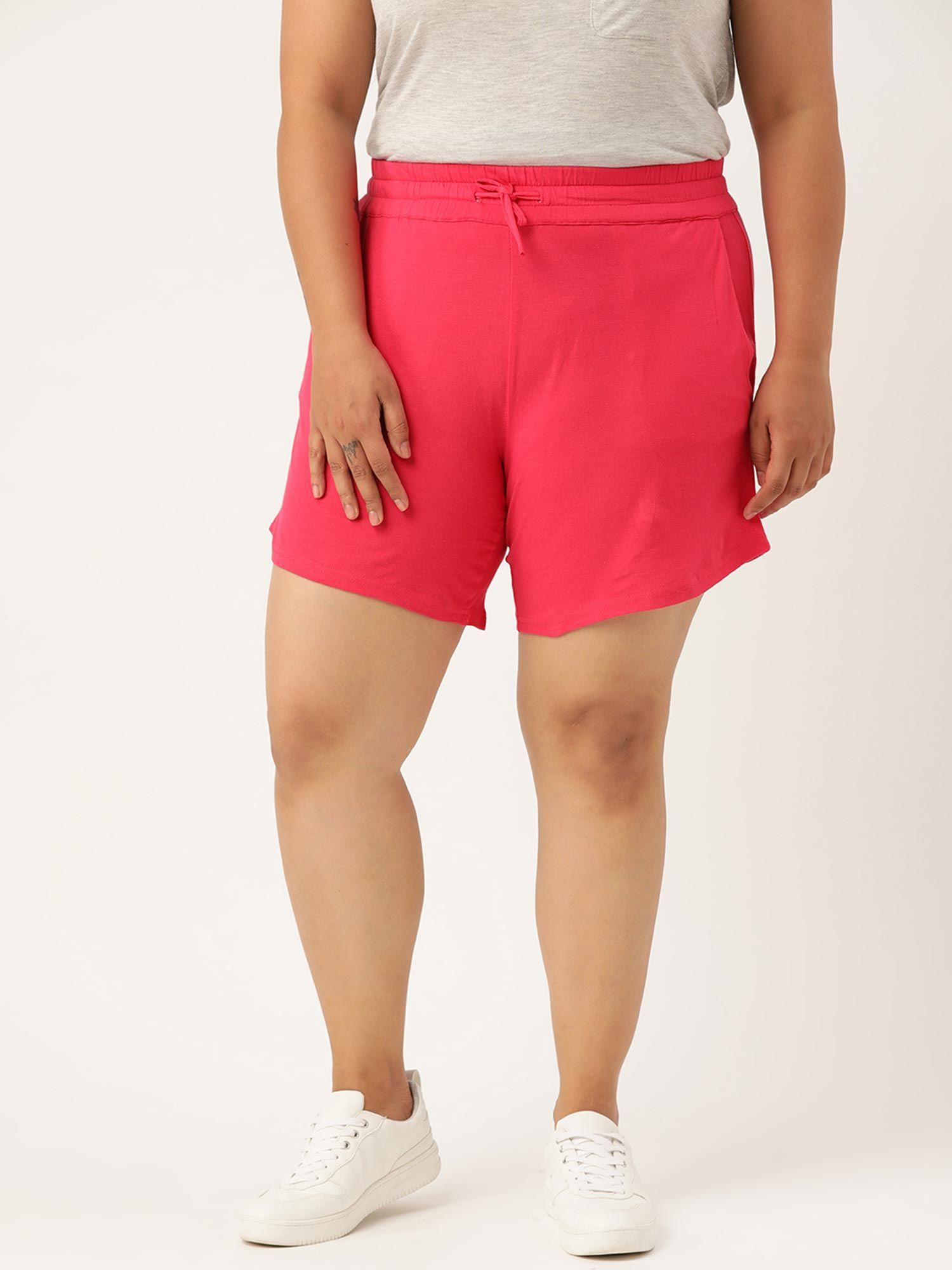 plus size womens fuchsia solid pure cotton regular shorts