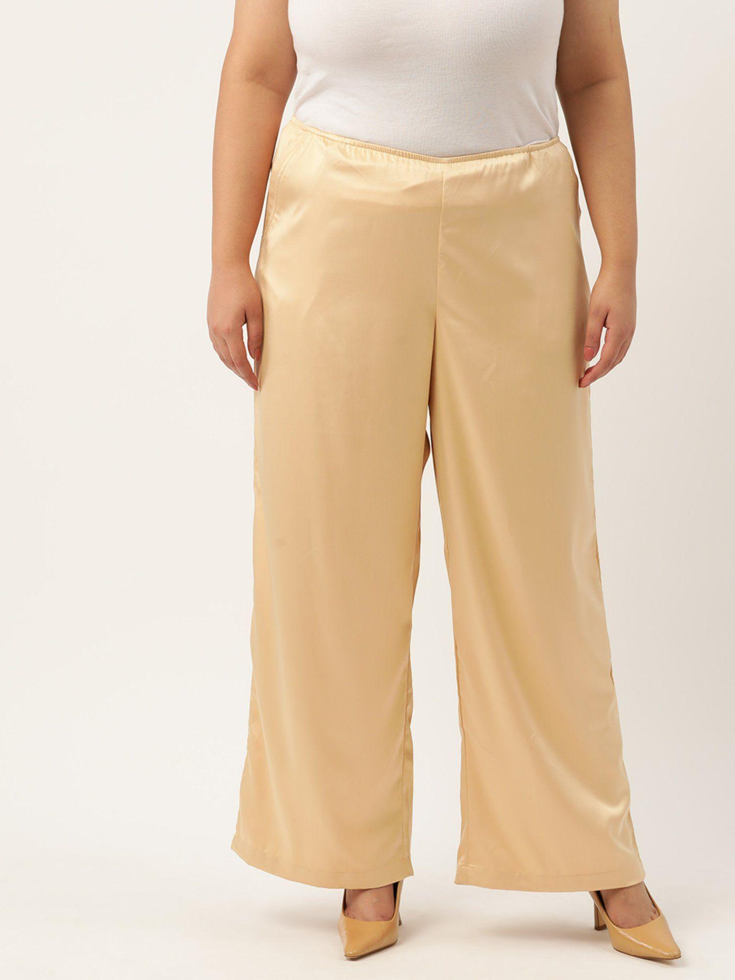 plus size womens gold solid color high rise satin trousers