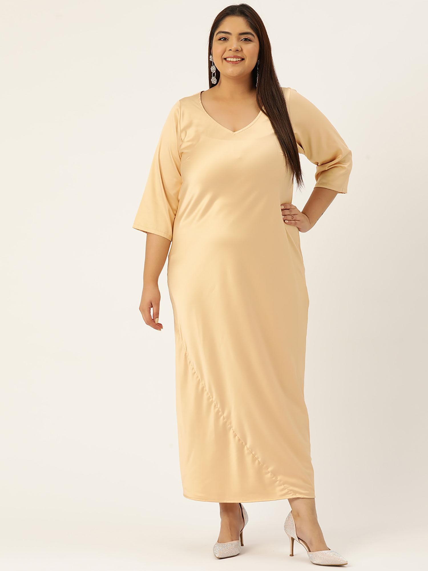 plus size womens gold solid color satin maxi dress