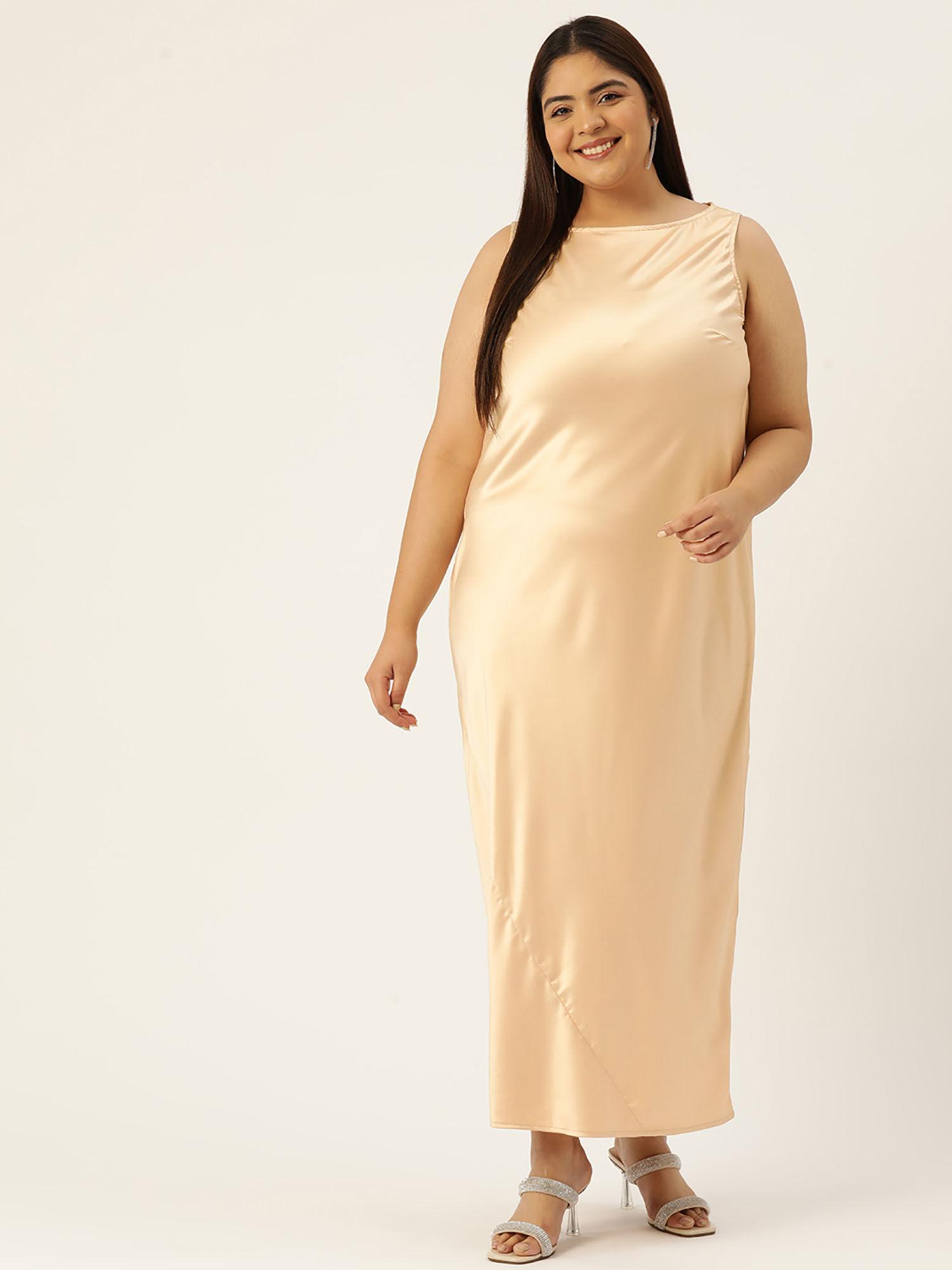plus size womens gold solid color satin sleeveless maxi dress