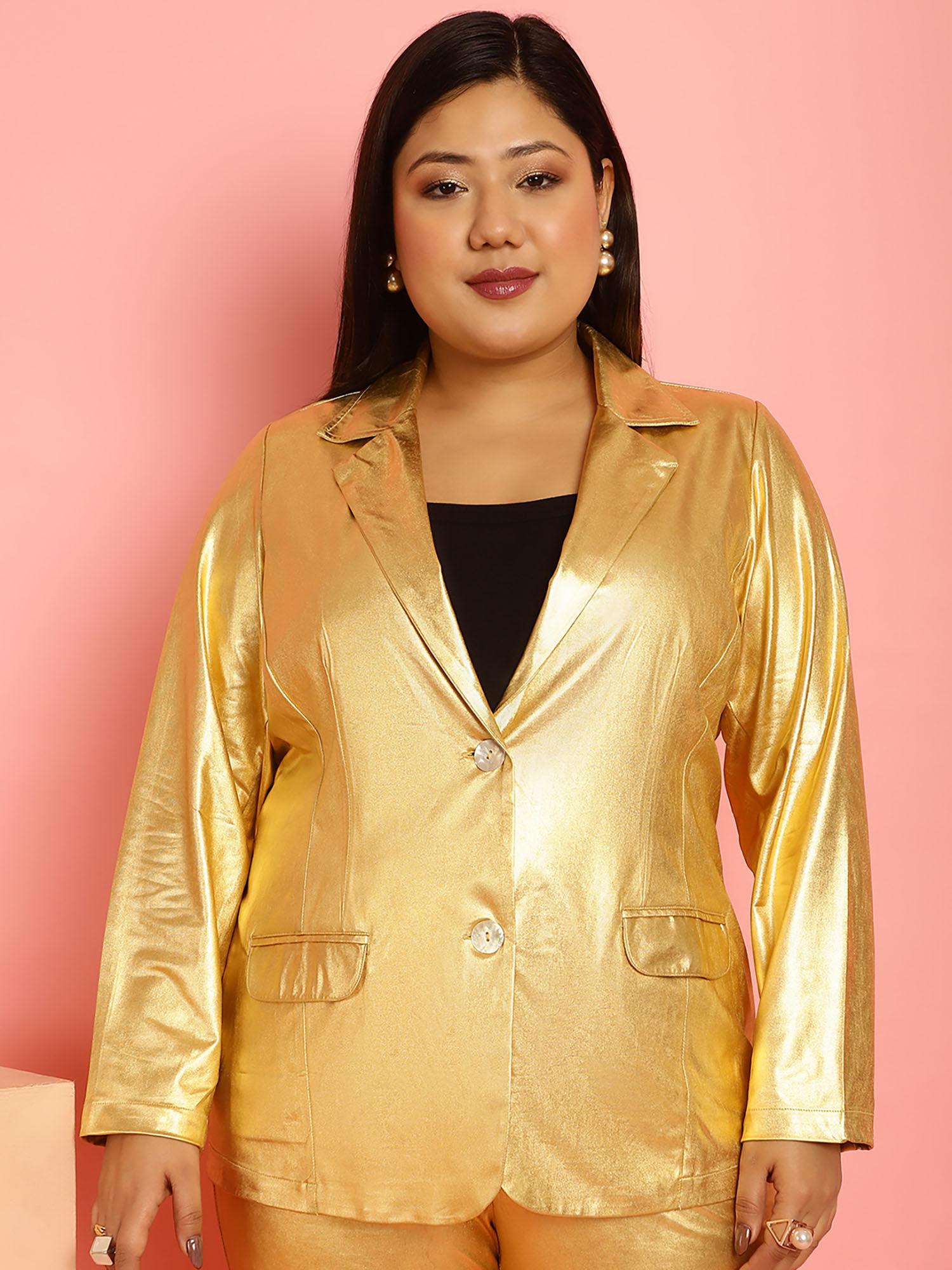 plus size womens gold solid single-breasted blazer