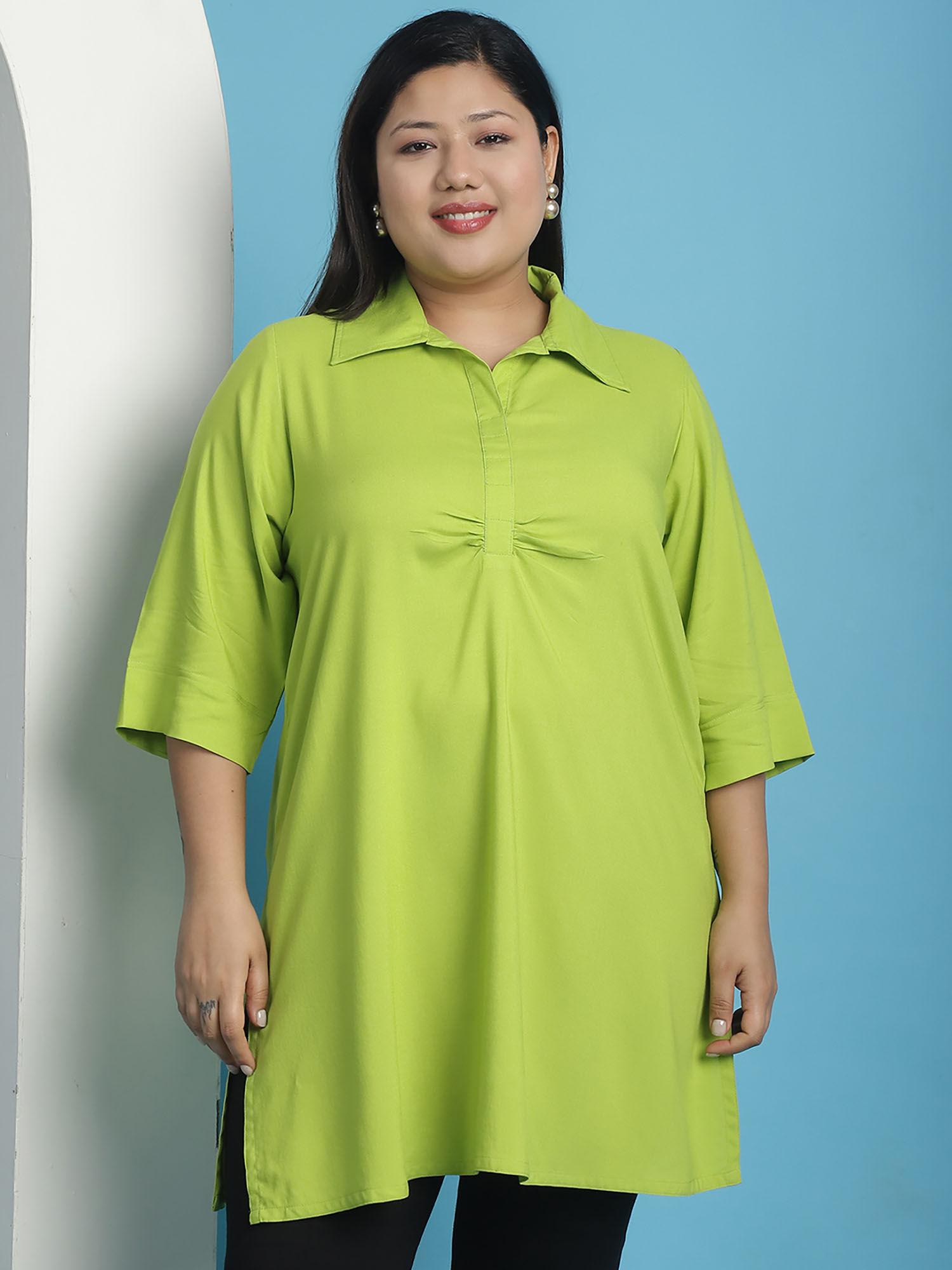 plus size womens green solid color shirt collar top