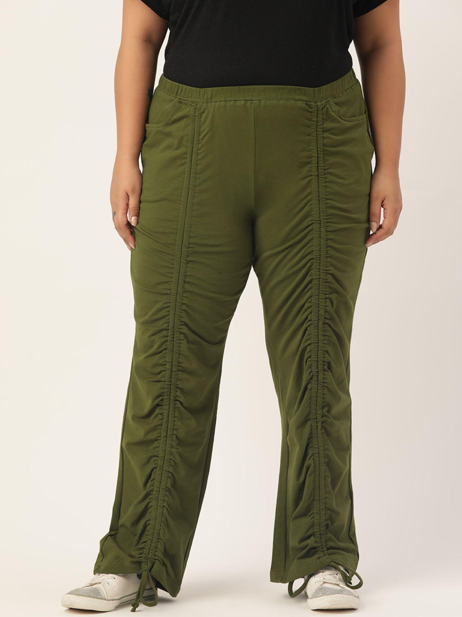 plus size womens green solid color straight fit cotton trouser