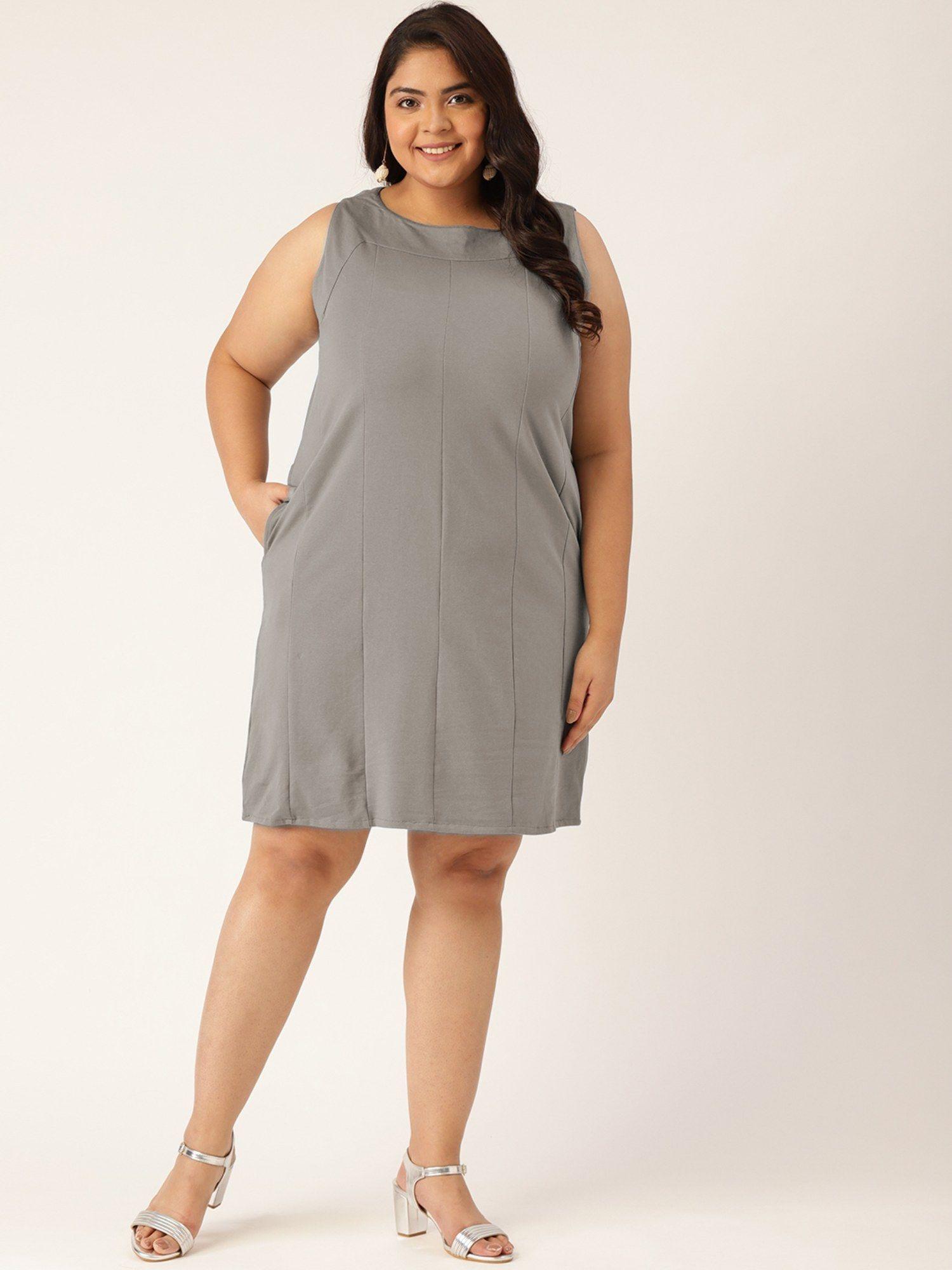 plus size womens grey solid color knitted sheath dress