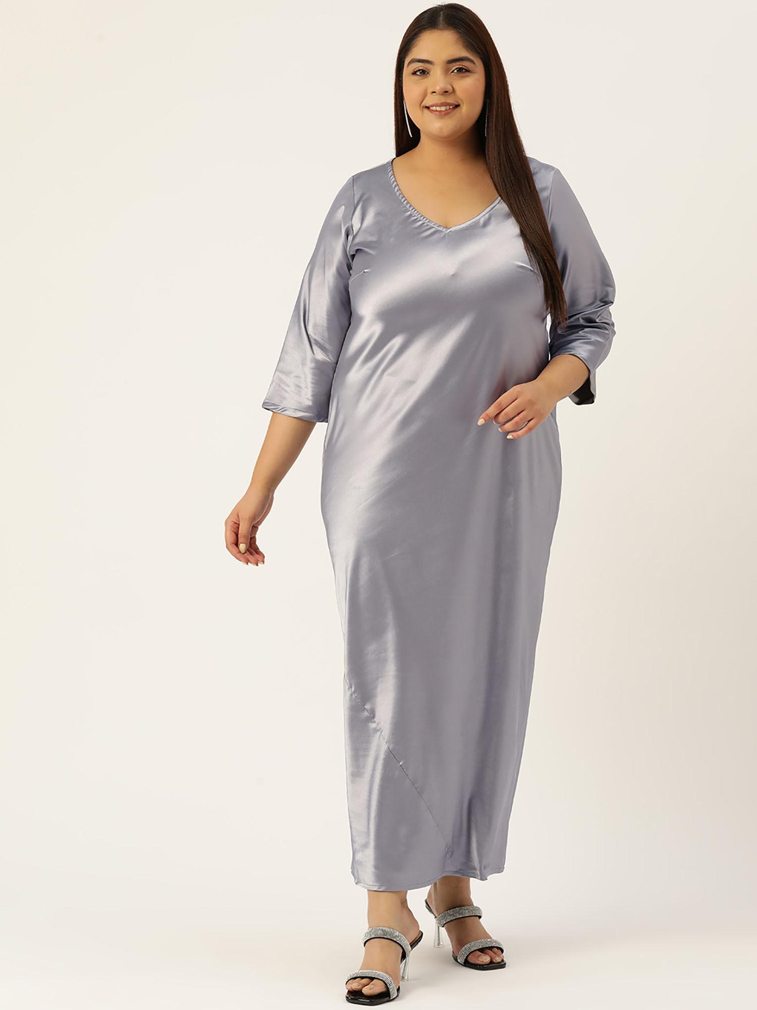 plus size womens grey solid color satin maxi dress