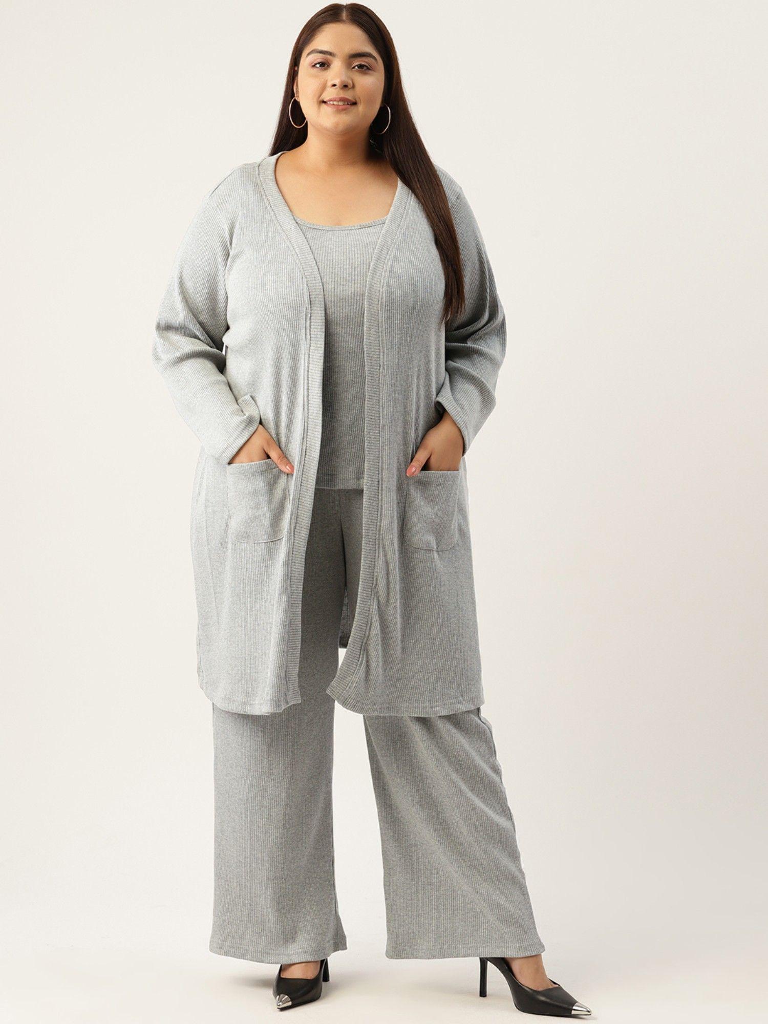 plus size womens grey solid three piece (set of 3)