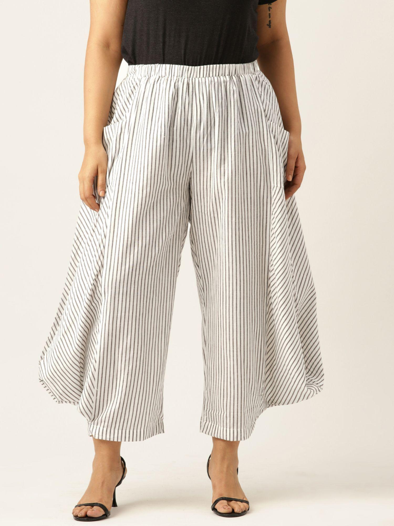 plus size womens grey striped loose fit cotton trouser