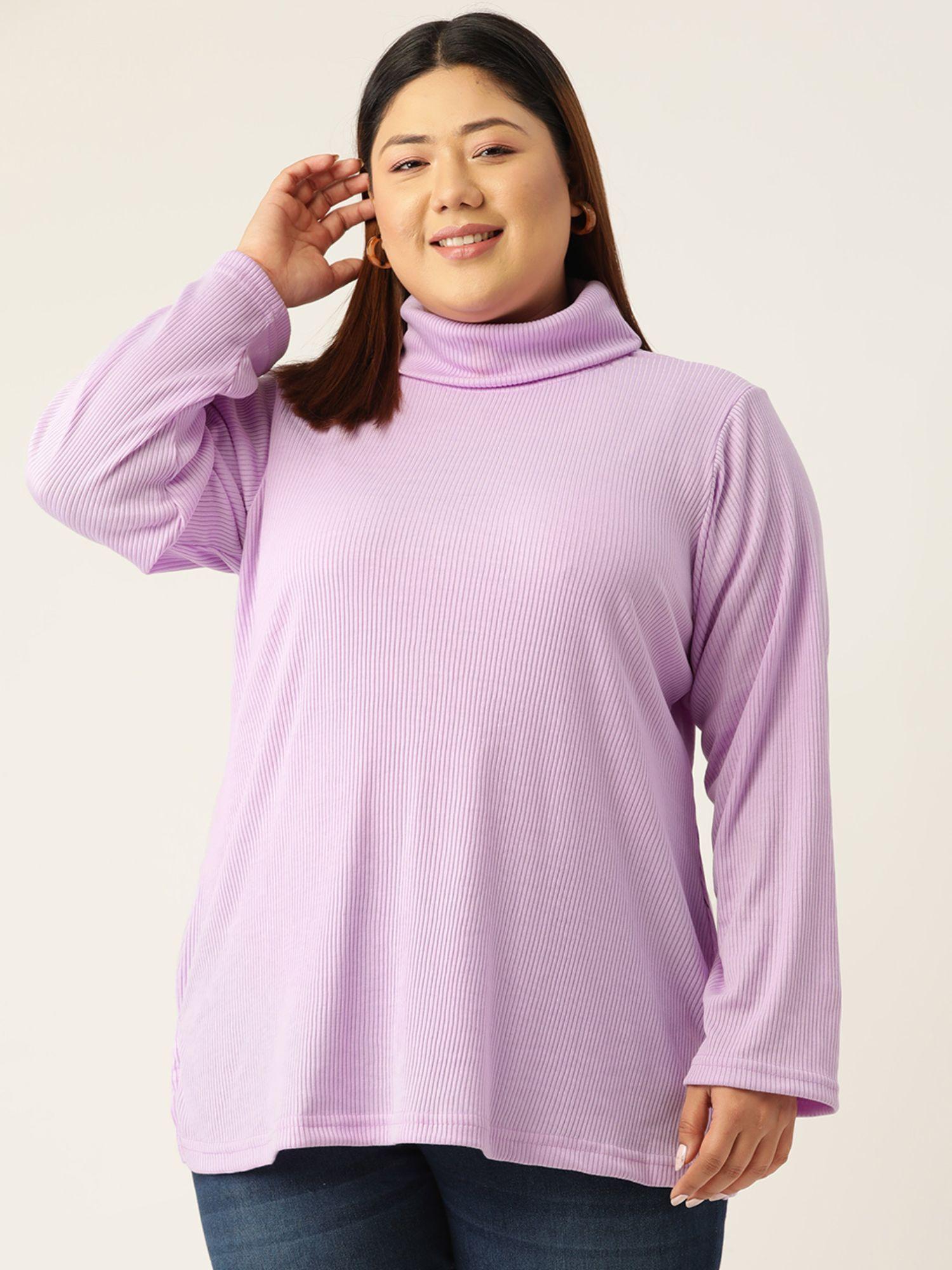 plus size womens lavender textured color high neck cotton top