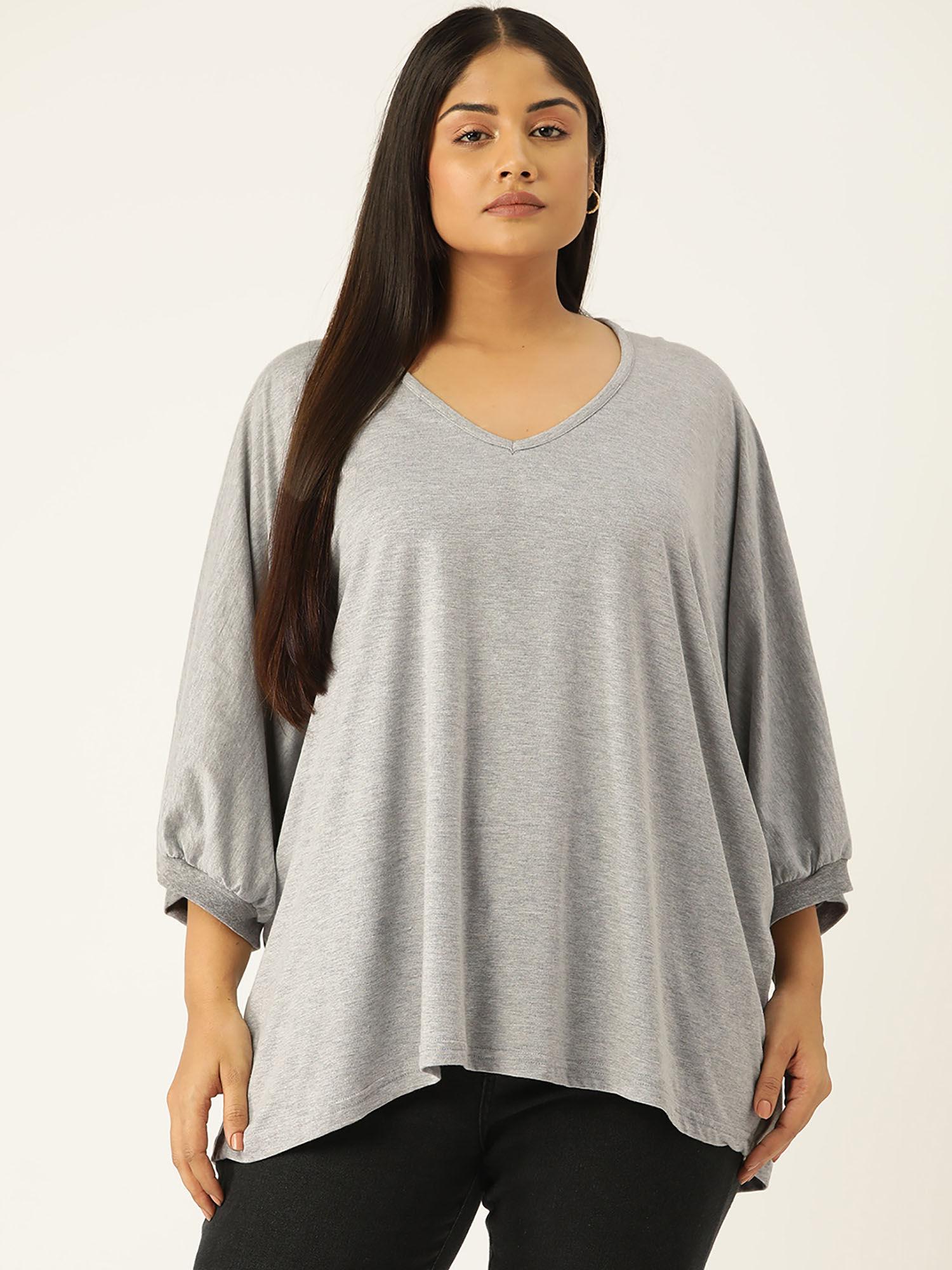 plus size womens light grey solid color longline cotton top