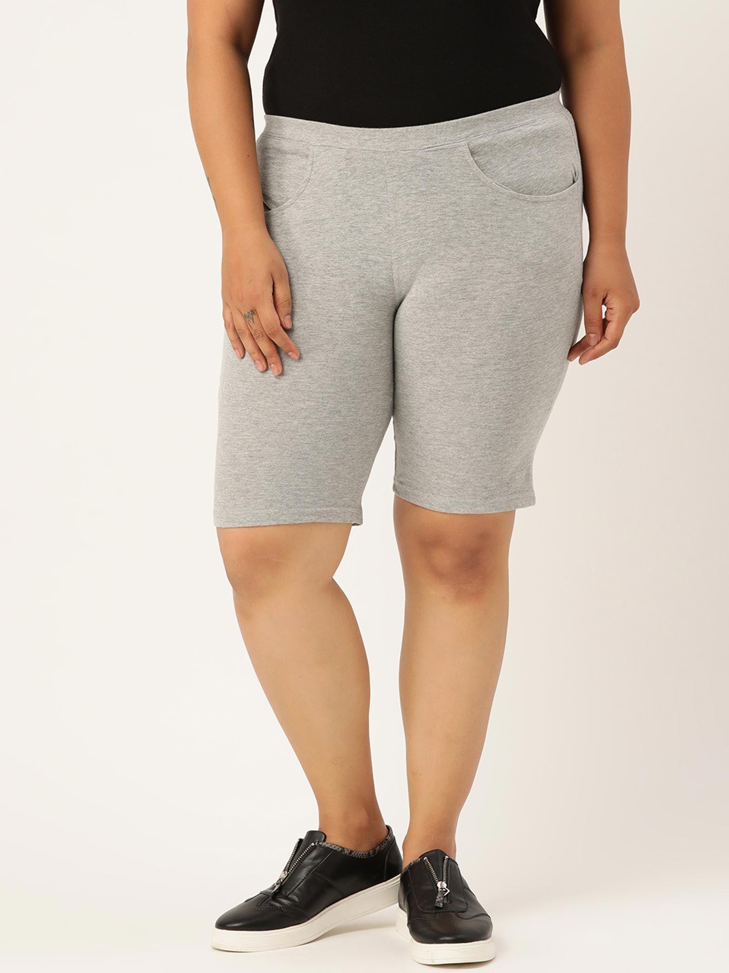 plus size womens light grey solid cotton shorts