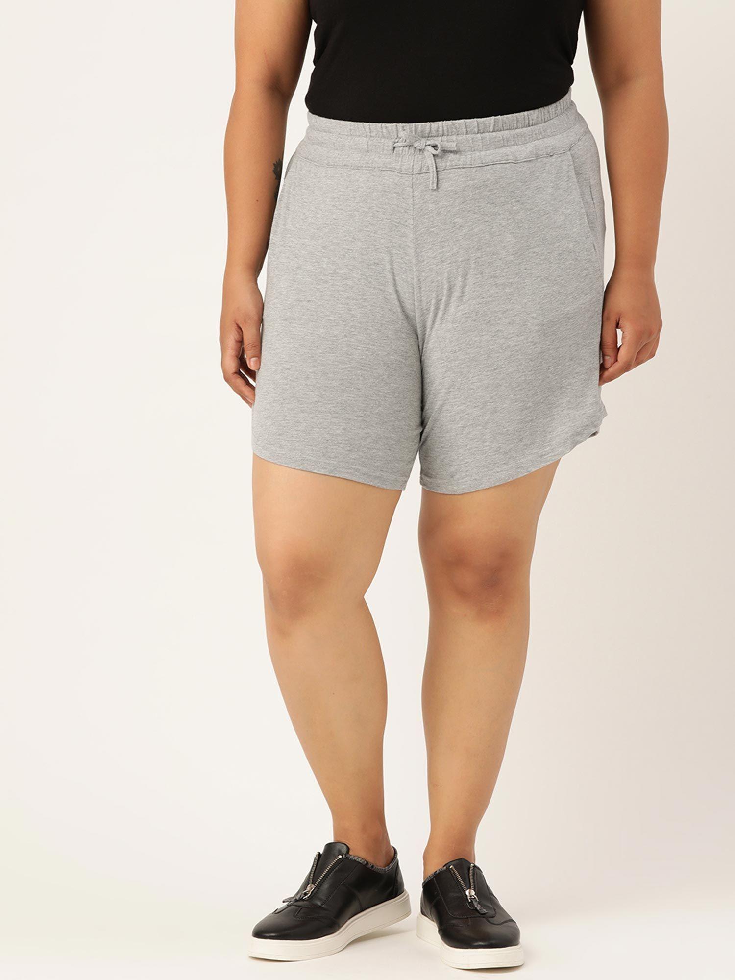 plus size womens light grey solid pure cotton regular shorts