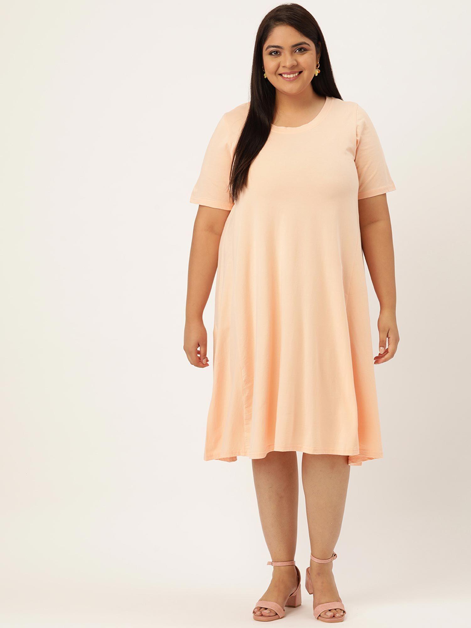 plus size womens light peach solid color a-line dress
