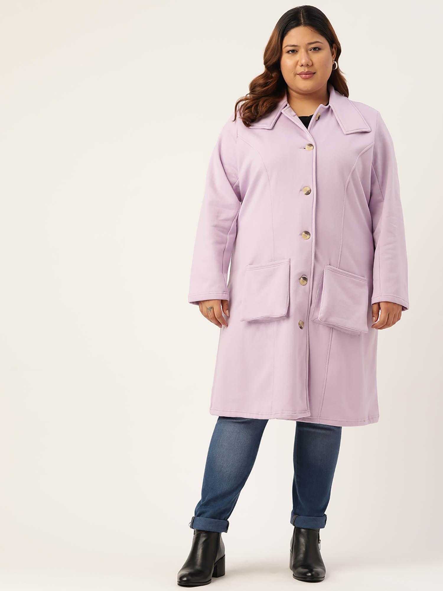 plus size womens lilac solid color longline coat