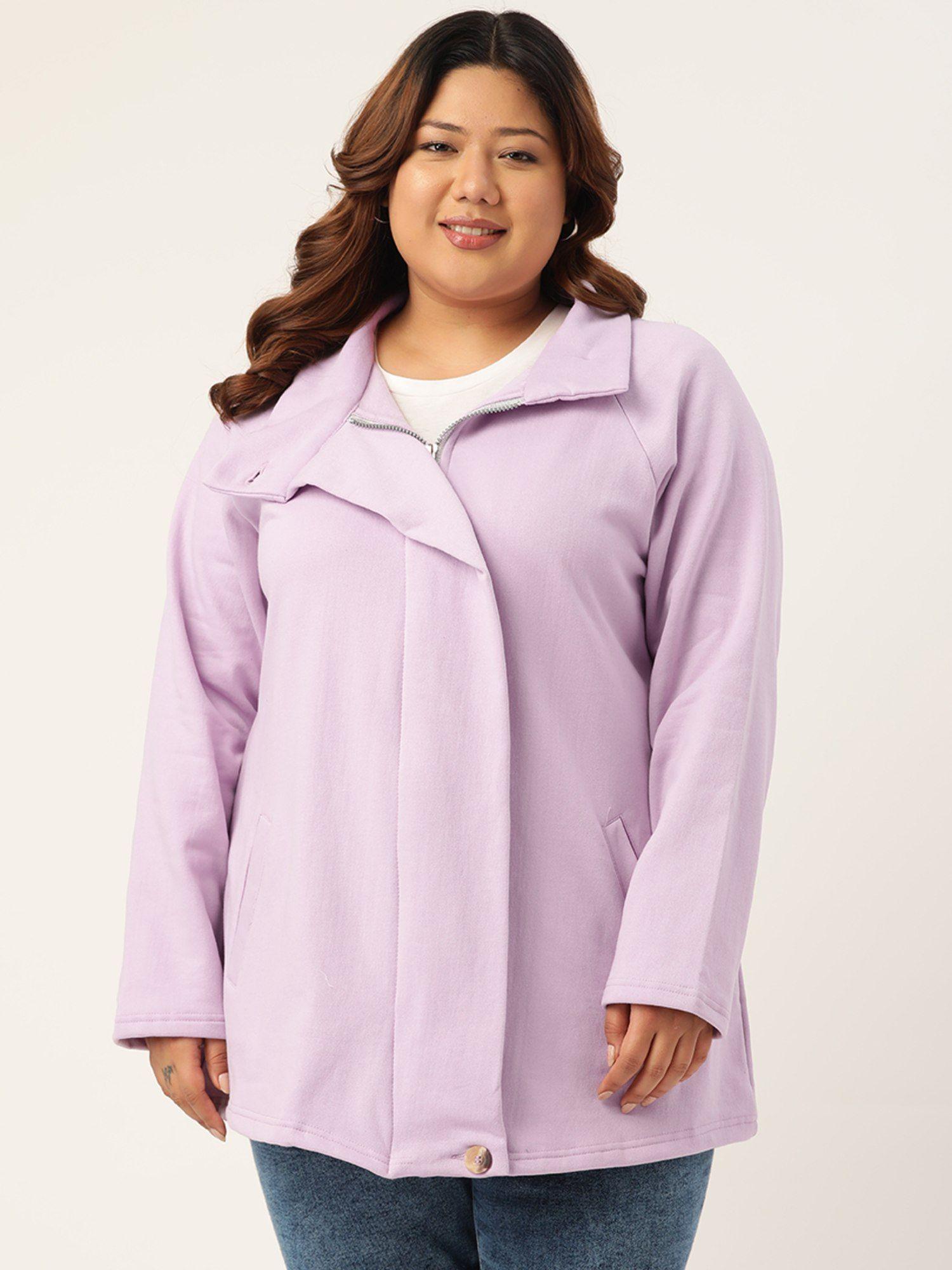 plus size womens lilac solid color longline tailored winter jacket