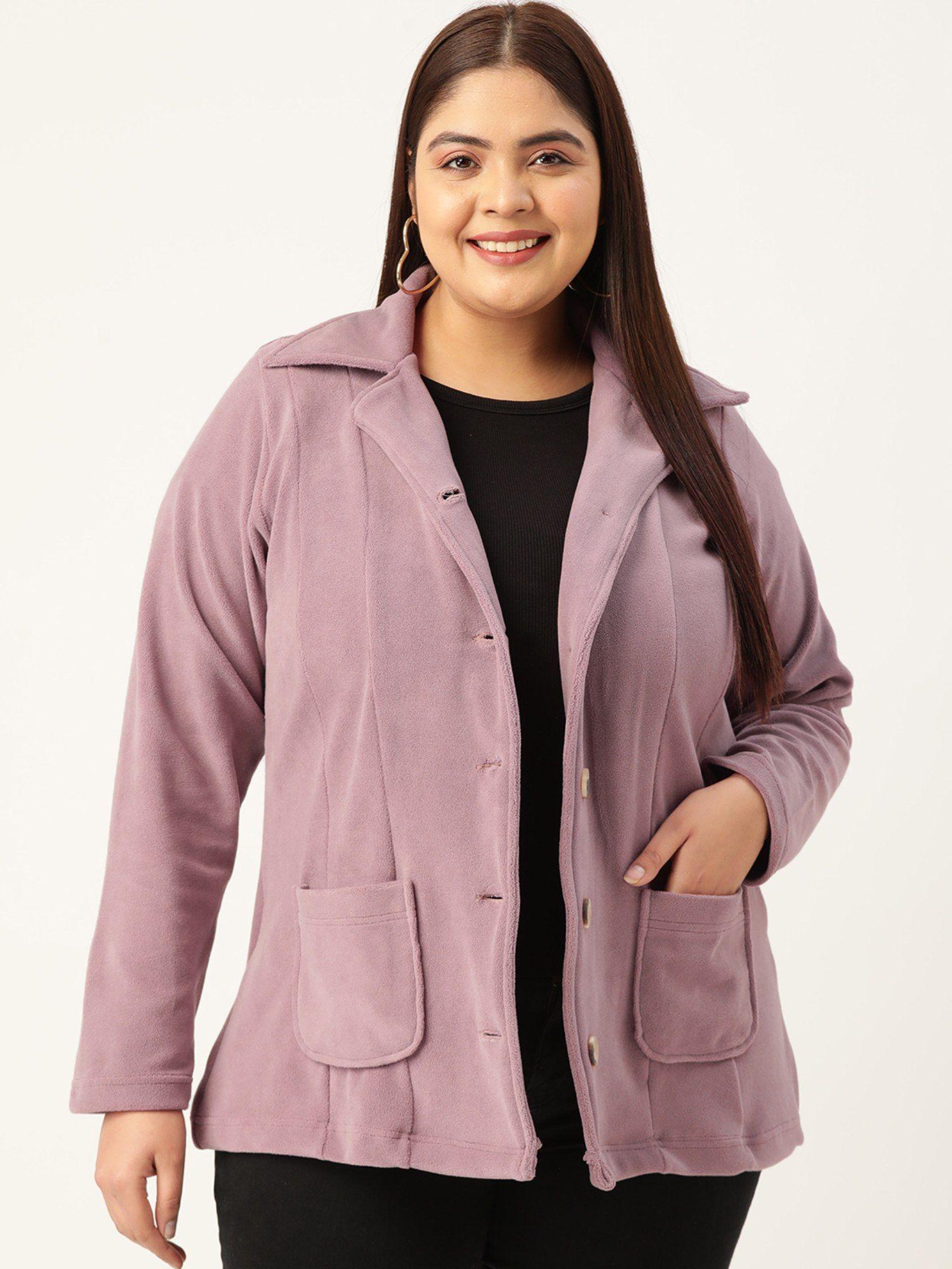 plus size womens lilac solid color tailored knitted jacket