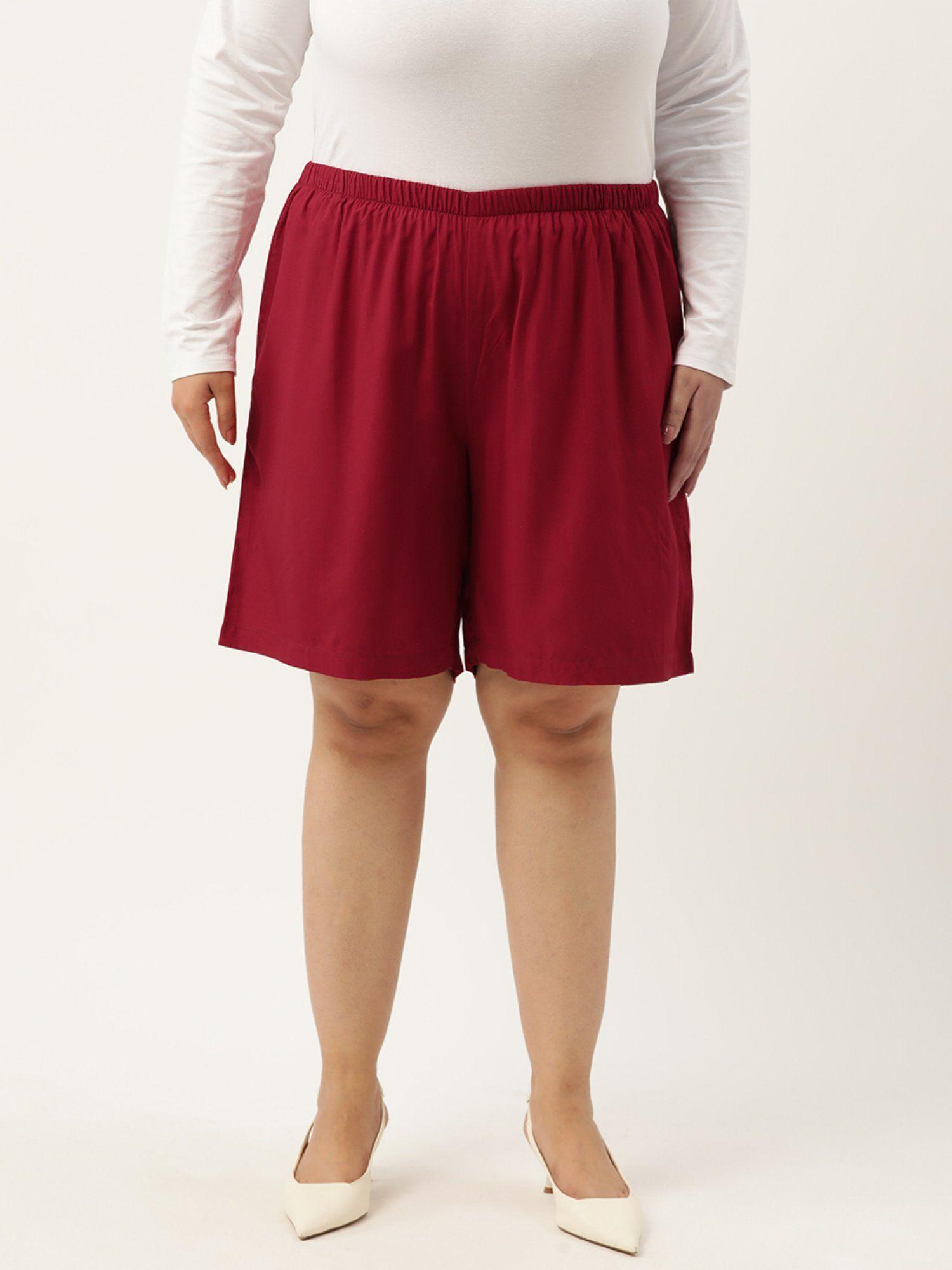 plus size womens maroon solid color high rise shorts