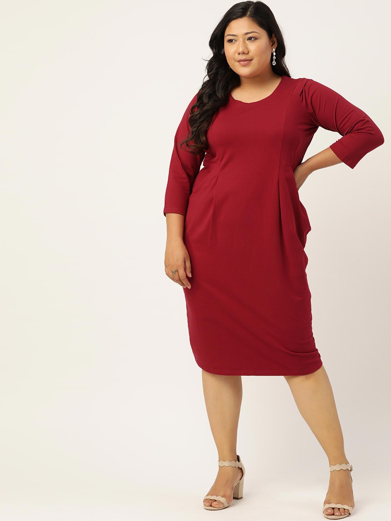 plus size womens maroon solid color sheath dress